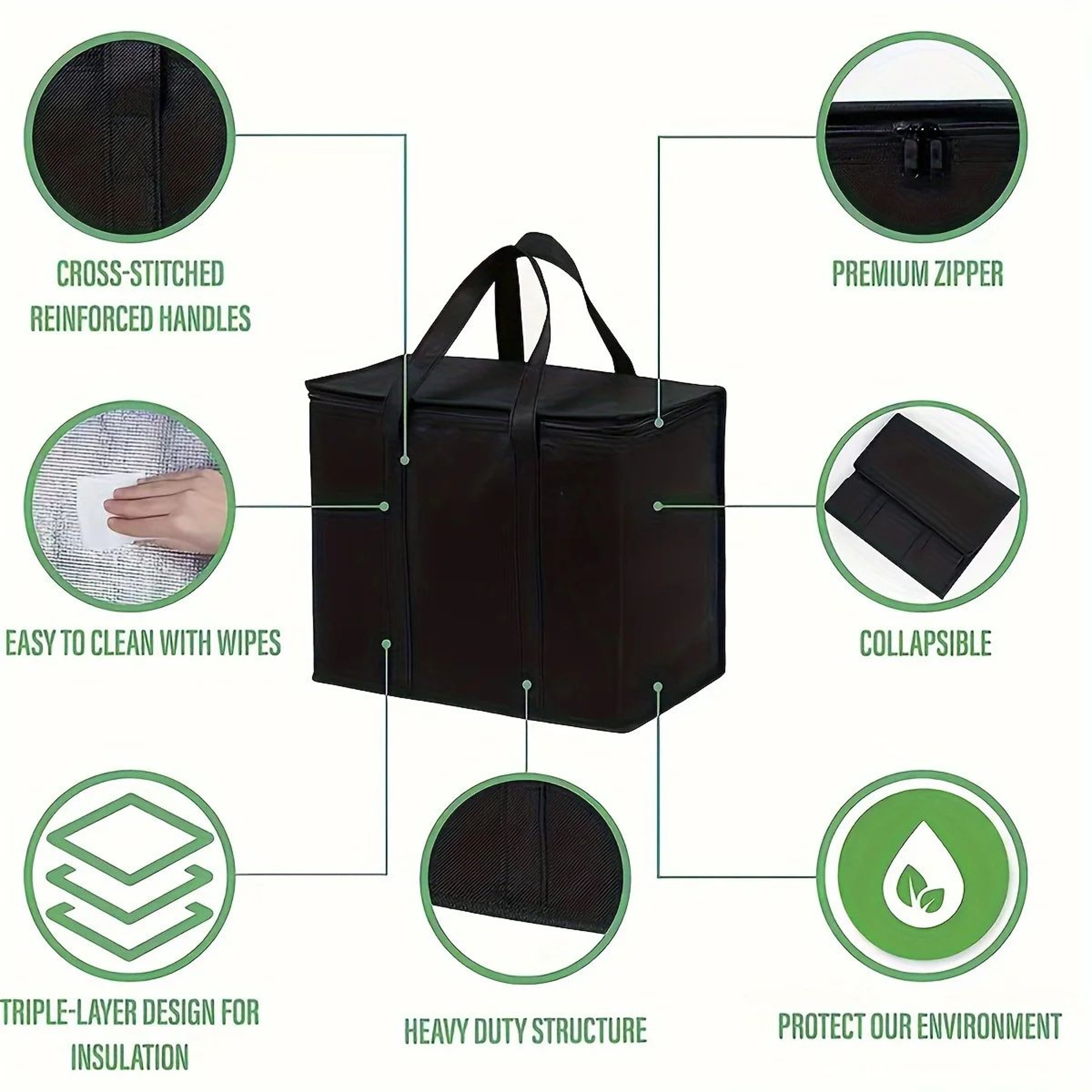 XL Insulated Grocery Tote Bag  Large Soft Cooler Keeps Food Hot  Cold For Hours Pizza Warmer Zipper 4