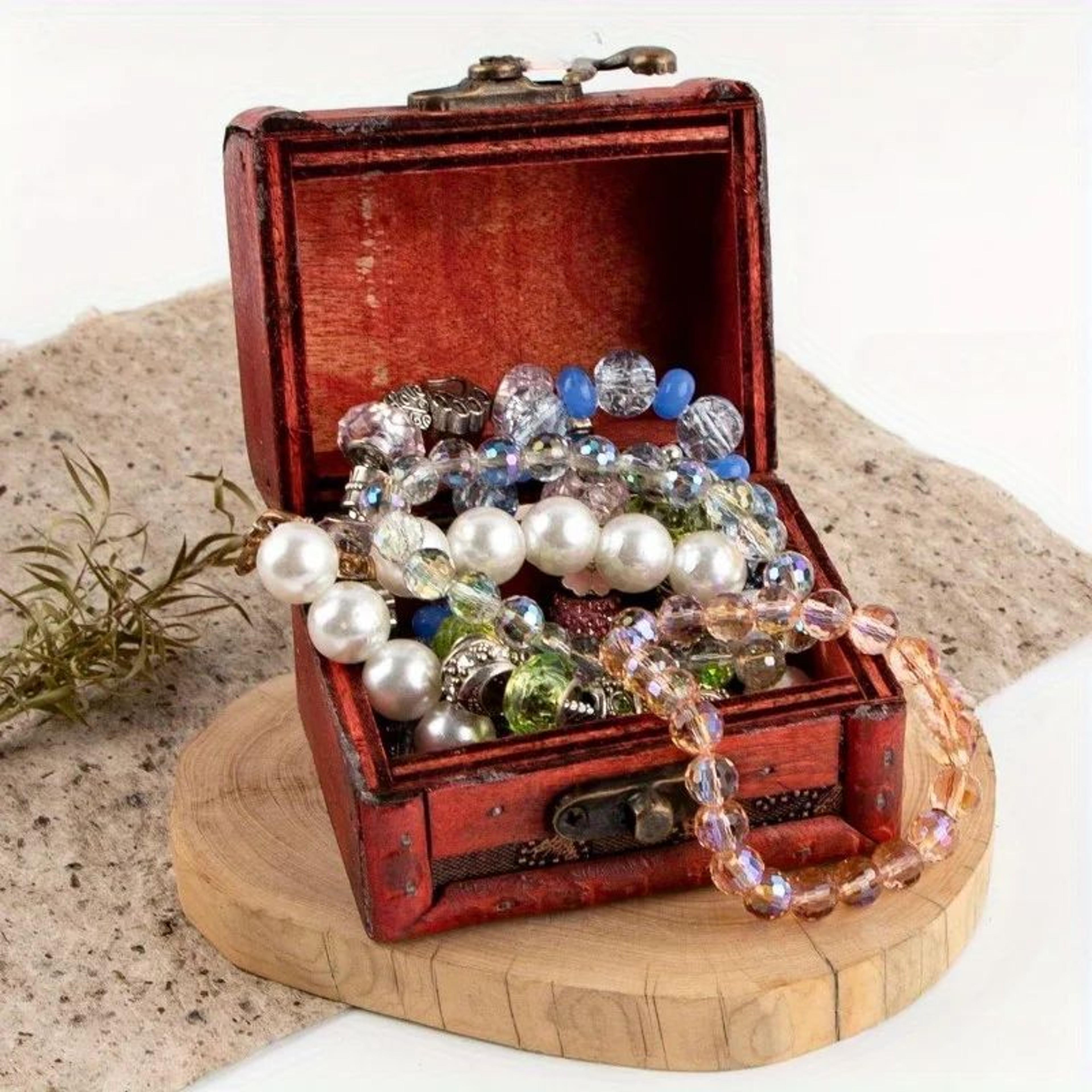 6 Pcs Vintage Wooden Jewelry Boxes W Lock  Mini Treasure Chest Ring  Keepsake Storage Stackable Red 5