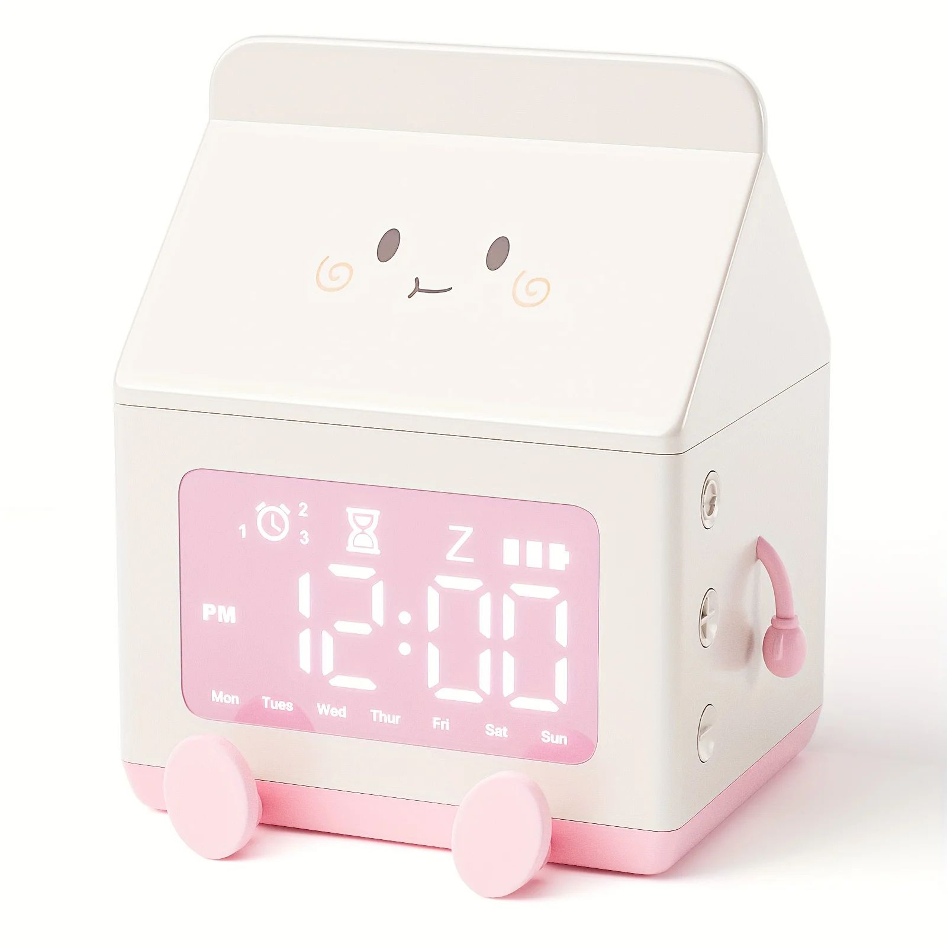 Cute Milk Box Digital Alarm Clock  Mini LED Date Display Countdown Timer Silent Triple Alarm Rechar 1