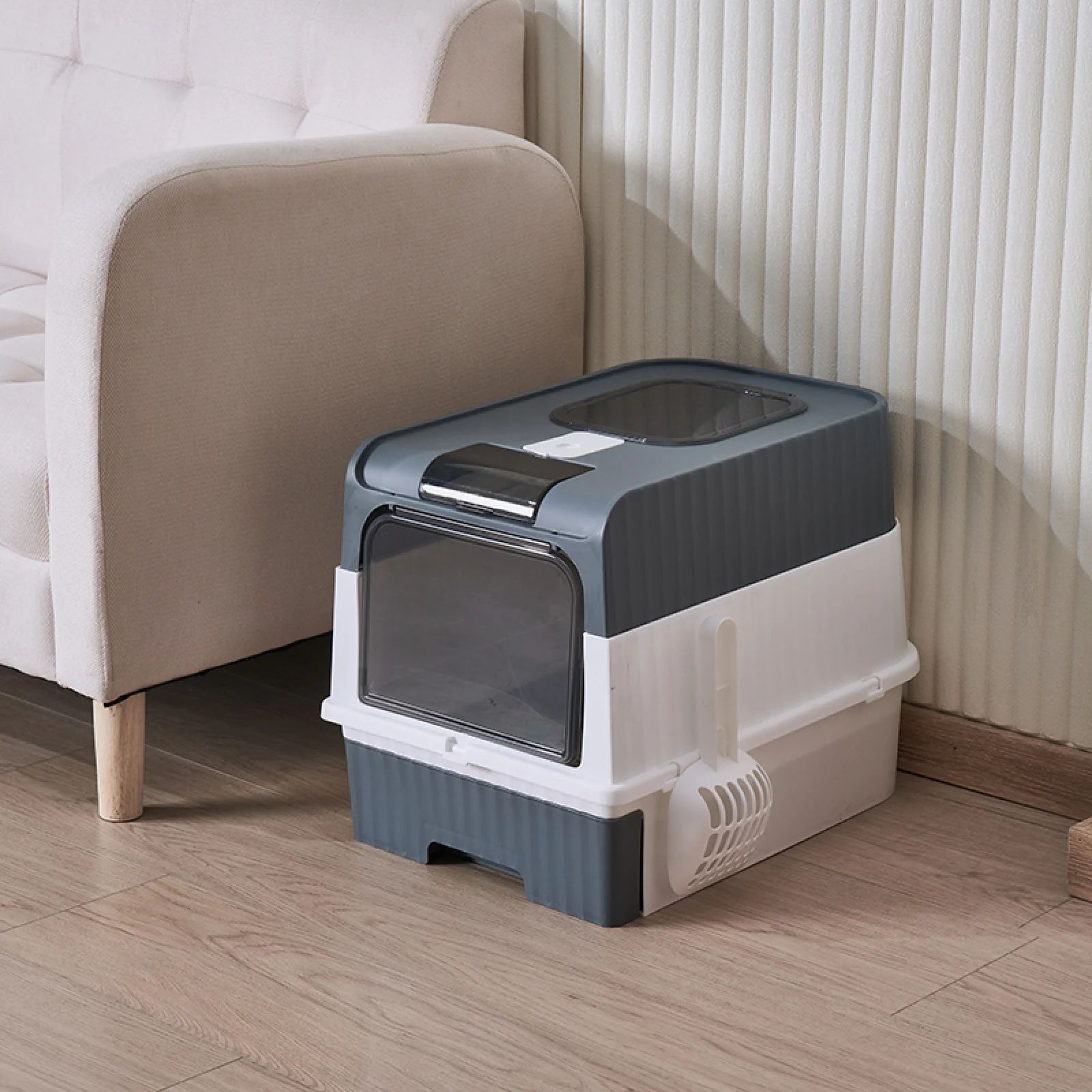 Portable Enclosed Cat Litter Box W Drawer  Splash Guard  EasyClean Cat Toilet With Scoop Odor Contr 3