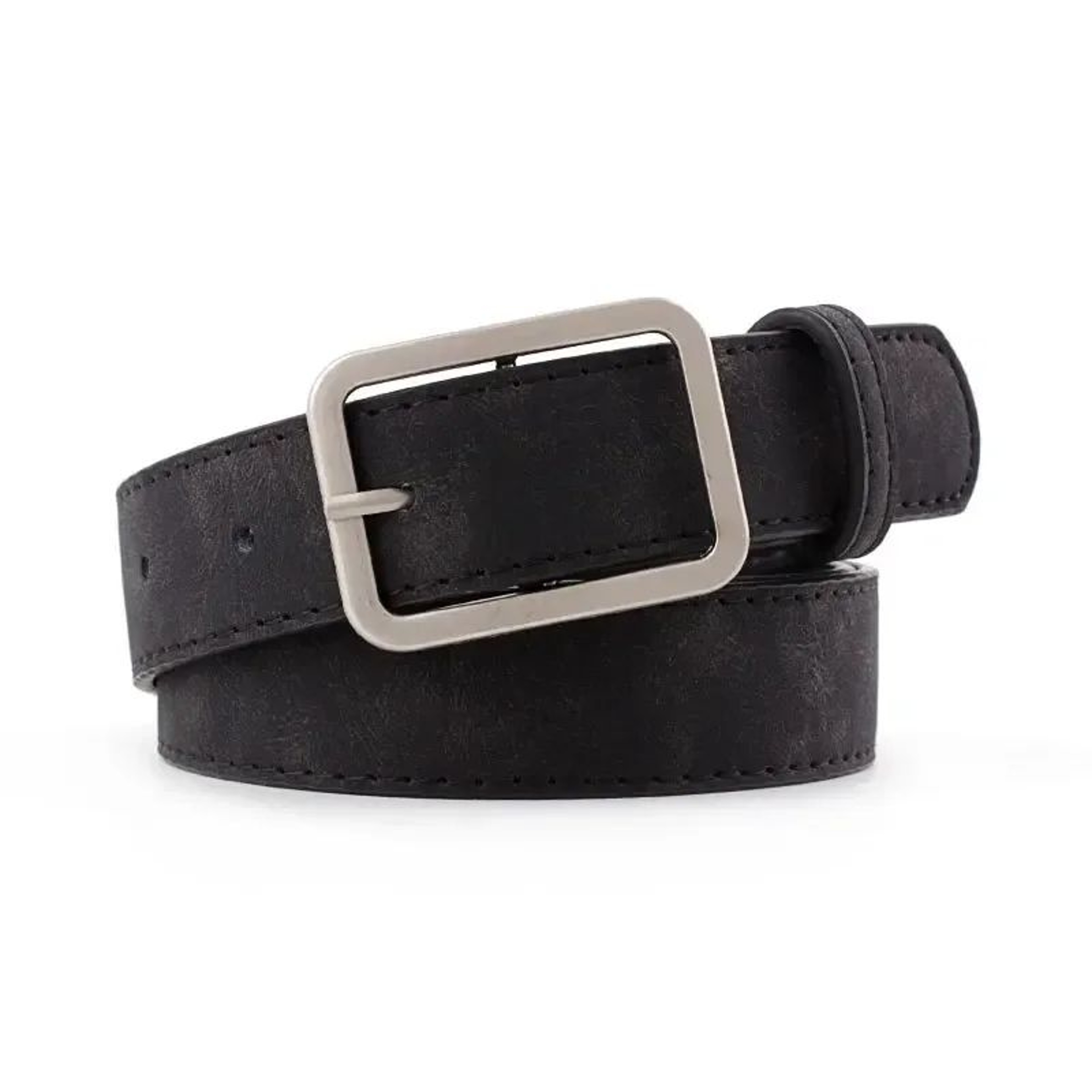 Womens Retro Leather Belt W Silver Square Pin Buckle  Fashion Jeans Waist Belt Adjustable Student W 6