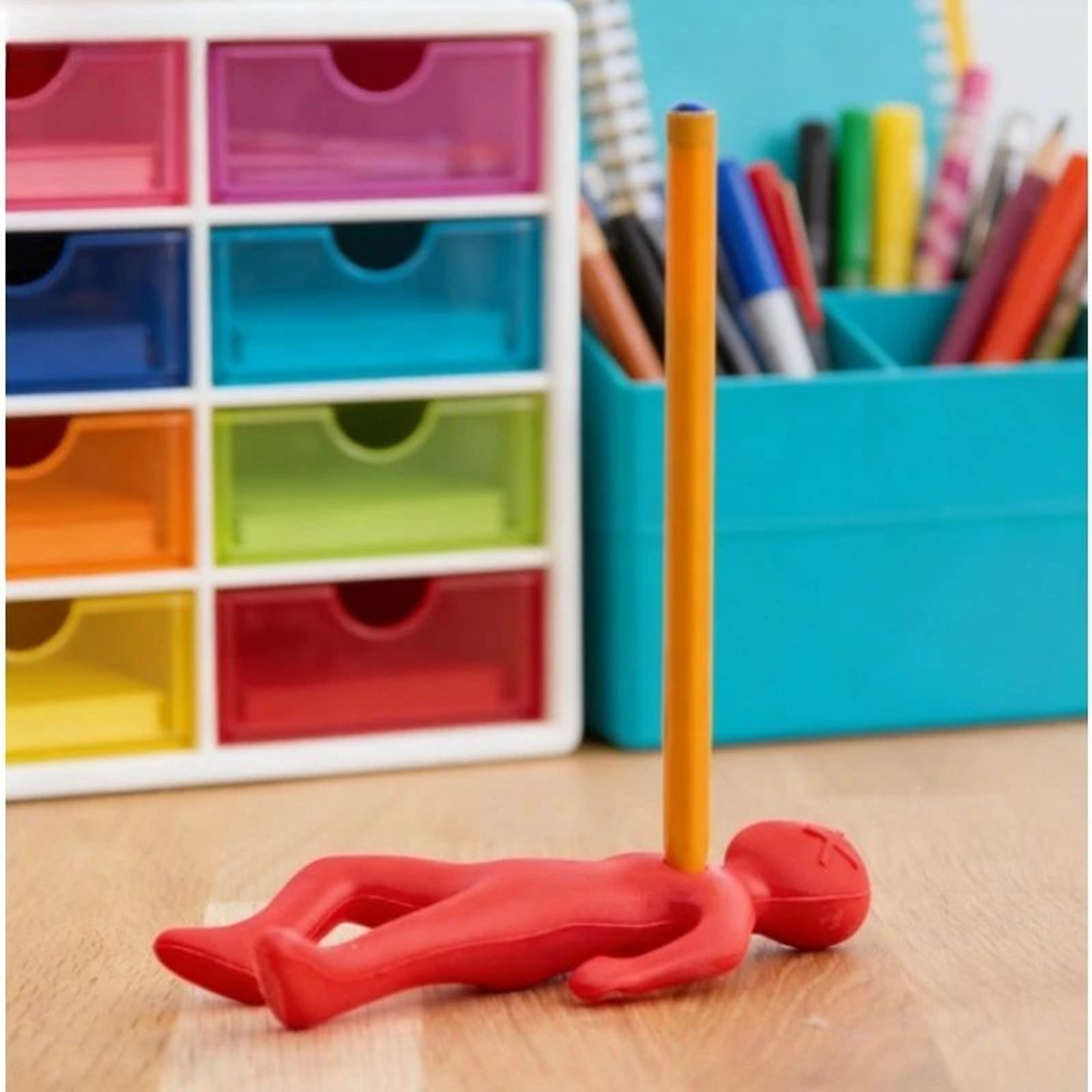 Funny Vent Pen Holder Desk Ornament  Creative Red Villain Pen Plug Stand Cute Office Decor  Novelty 2
