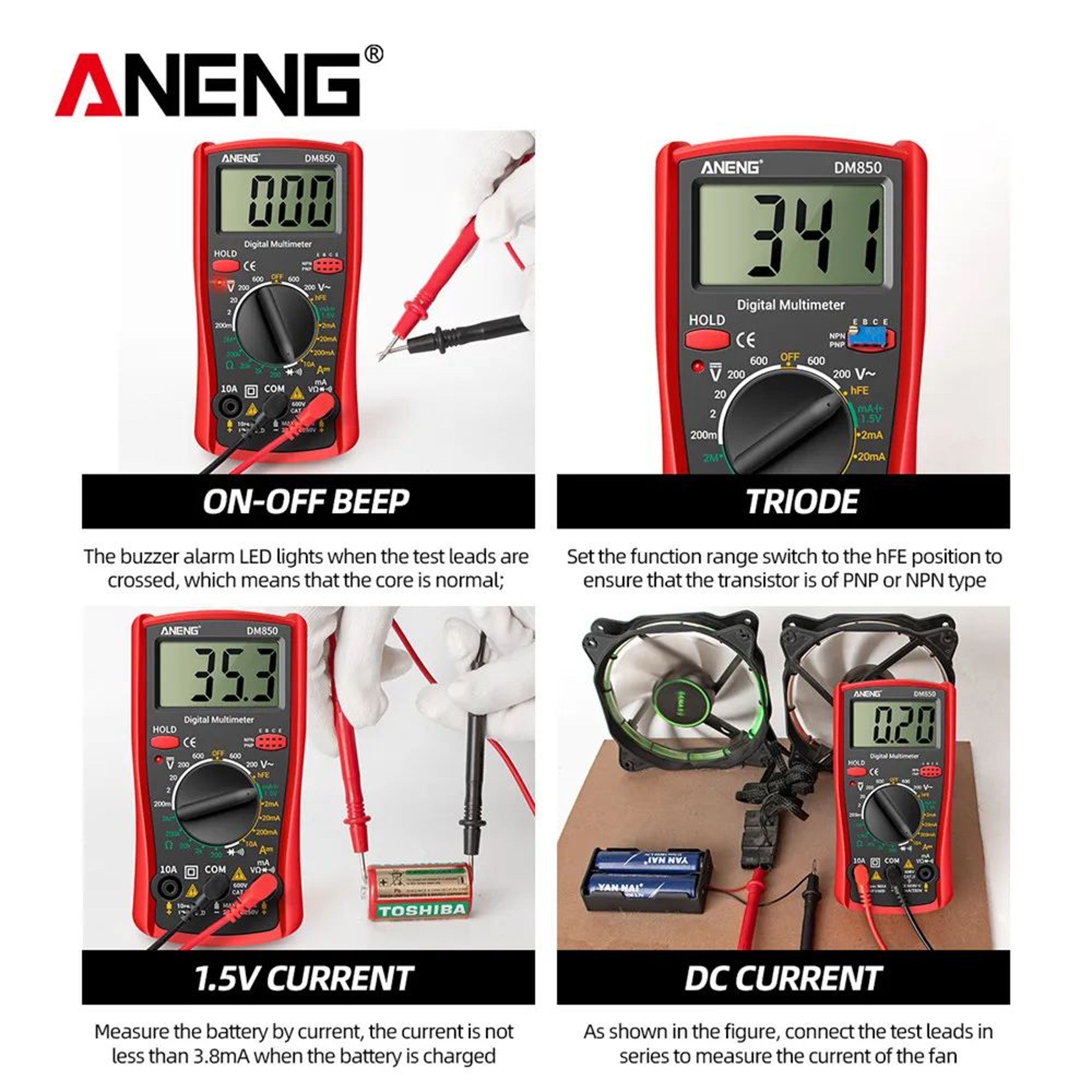 ANENG DM850 1999Count Digital Multimeter ACDC Voltage Tester Ohm  Diode Meter 10A Ammeter Compact 3