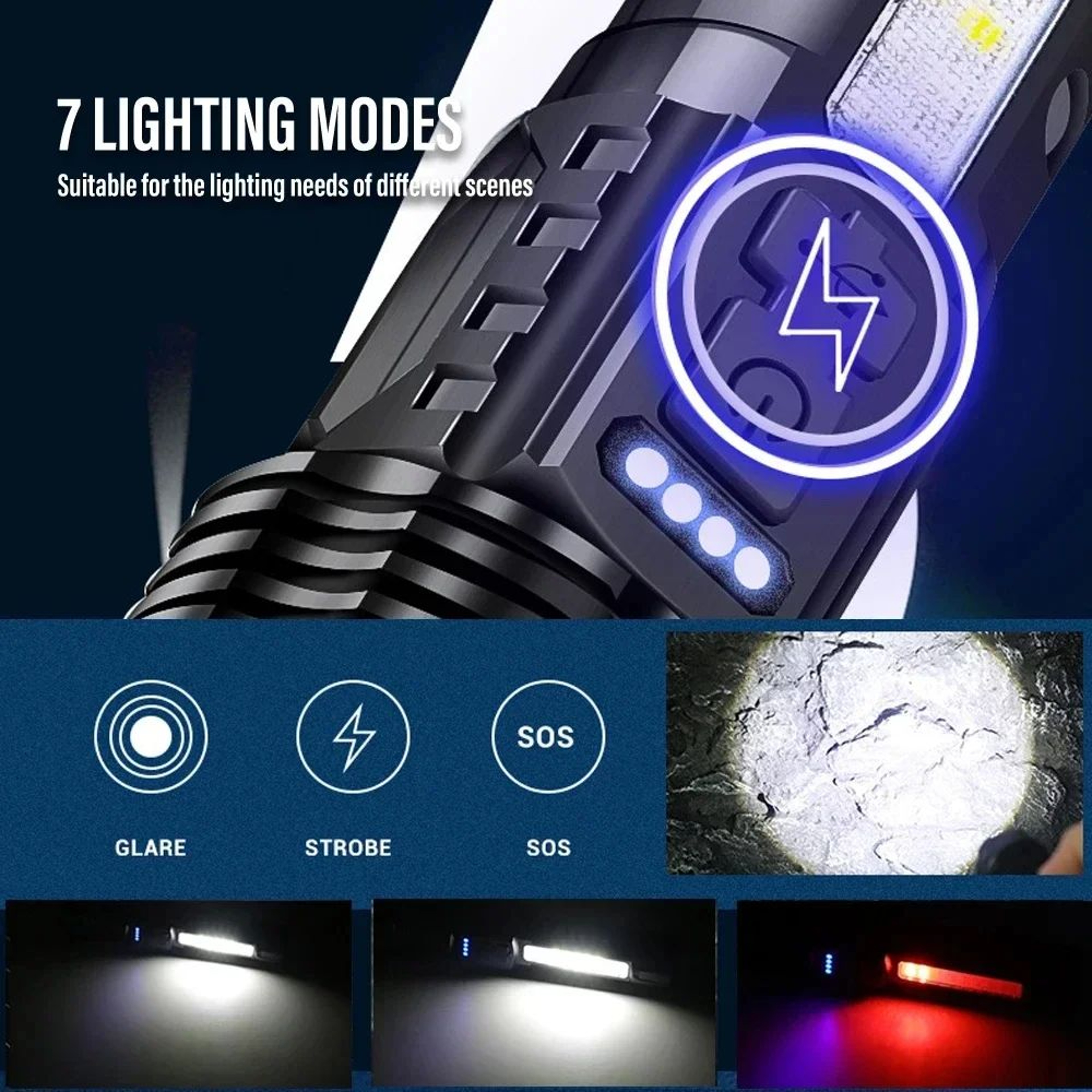 XHP50 LED Flashlight 1000LM  Waterproof Zoom Torch W Side Work Light USB Rechargeable 18650 7 Modes 1