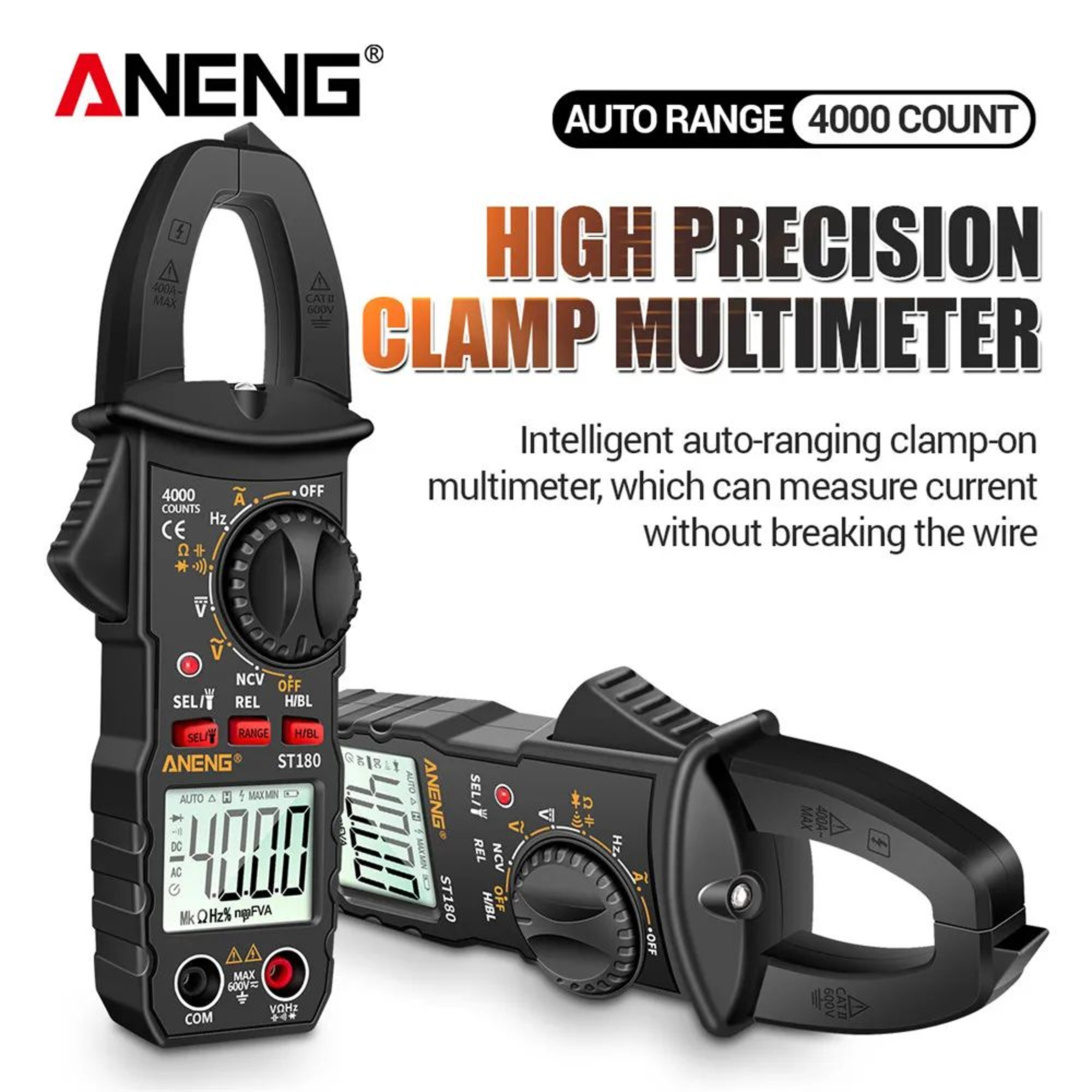 ANENG ST180 Clamp Meter 4000 Count  400A AC Ammeter Multimeter W NCV Hz  Capacitance 600V Tester 0