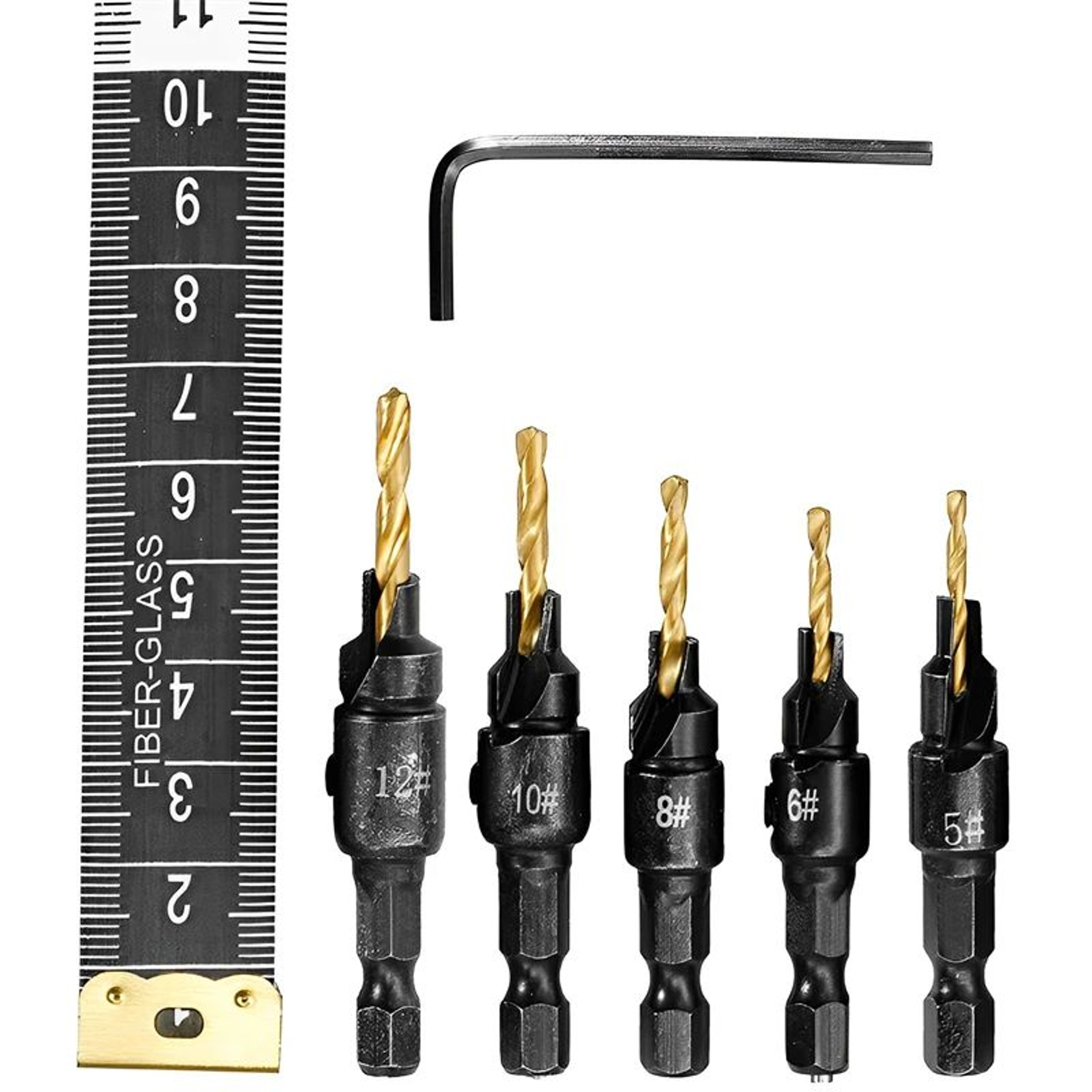 5 Pcs Countersink Drill Bit Set For Wood Screws No5  No12  Adjustable Pilot Hole  Counterbore 14 In 1