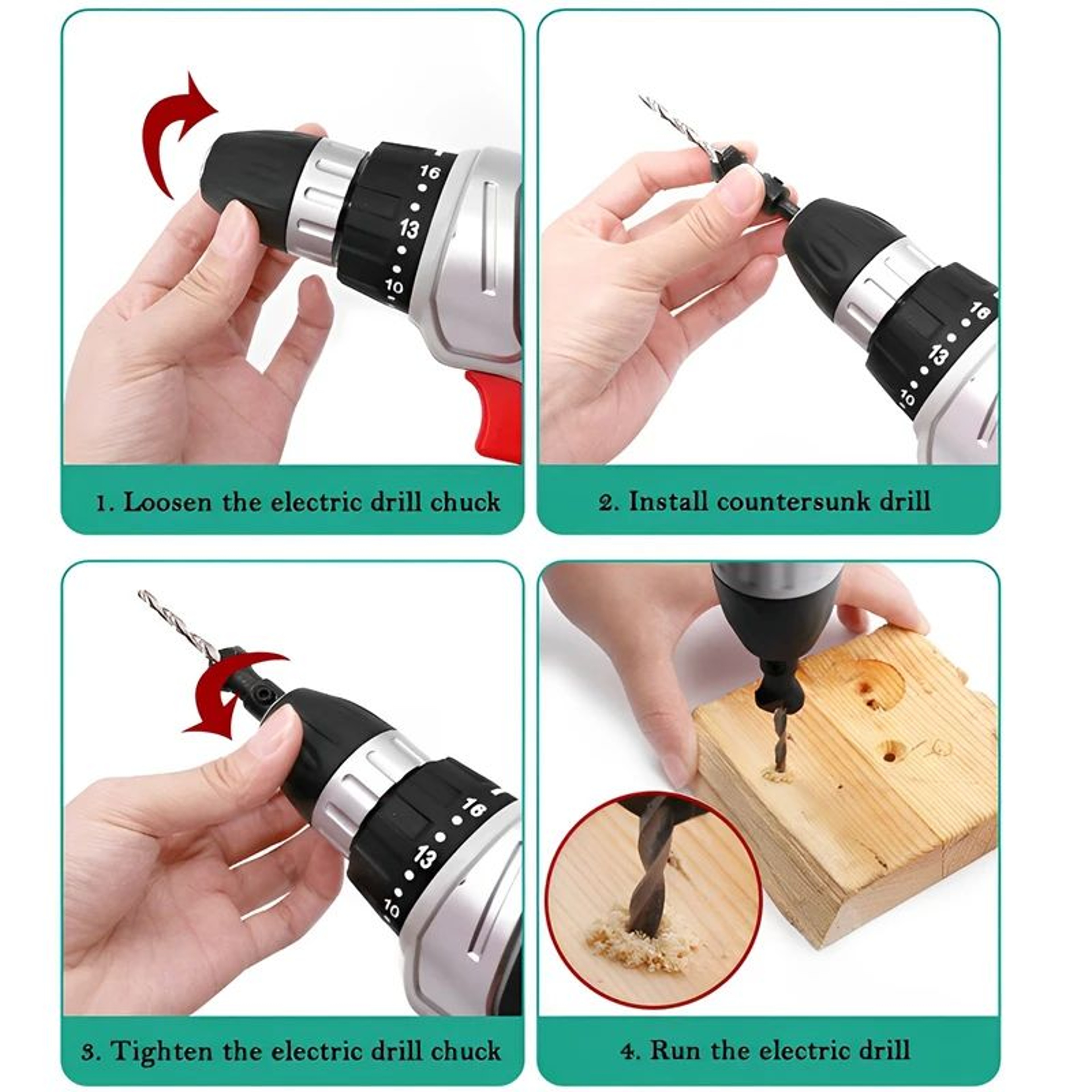 5 Pcs Countersink Drill Bit Set For Wood Screws No5  No12  Adjustable Pilot Hole  Counterbore 14 In 4