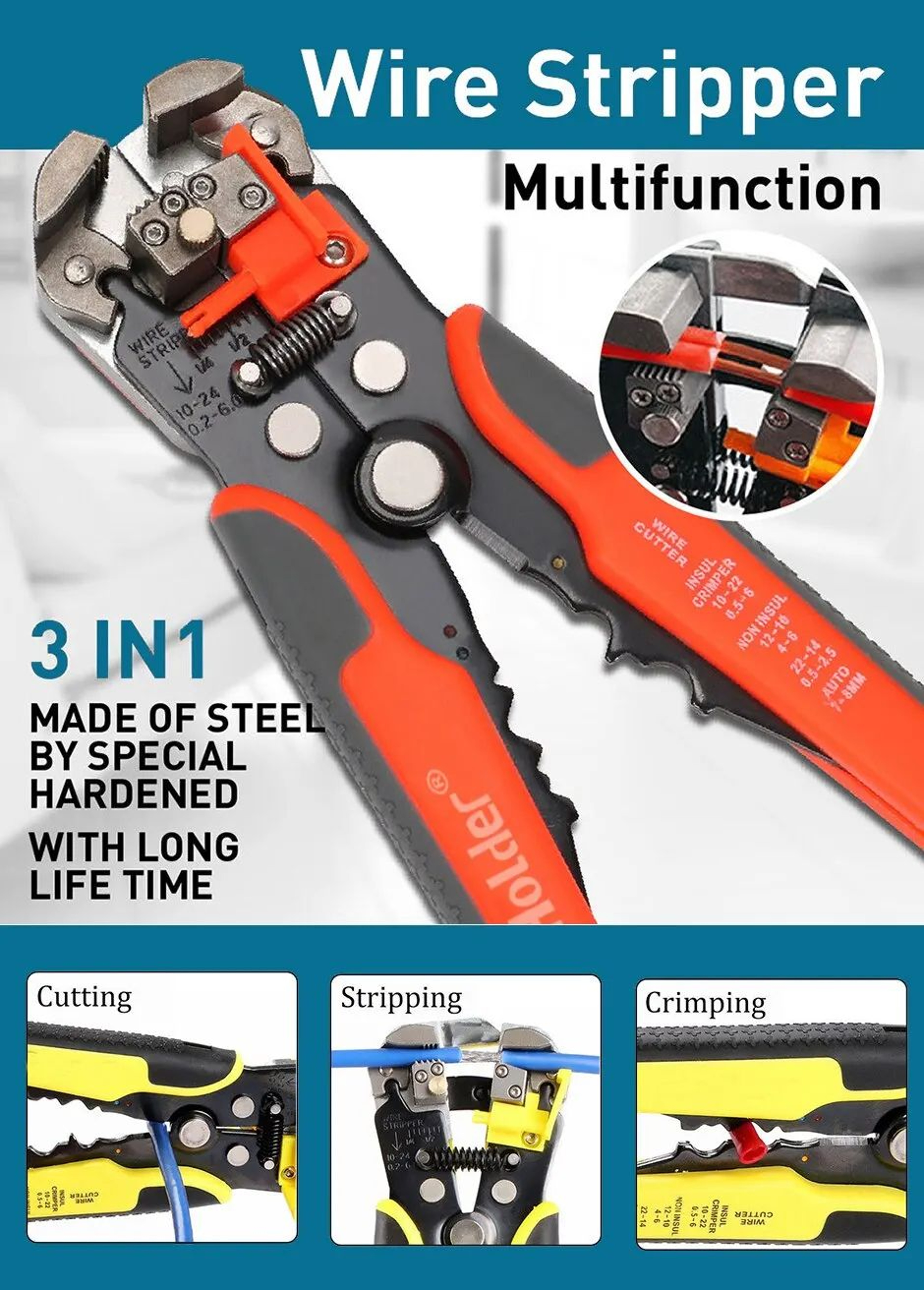Automatic Wire Stripper Cutter Crimper  Professional Electrician Cable Tool 1024 AWG Multifunction  6