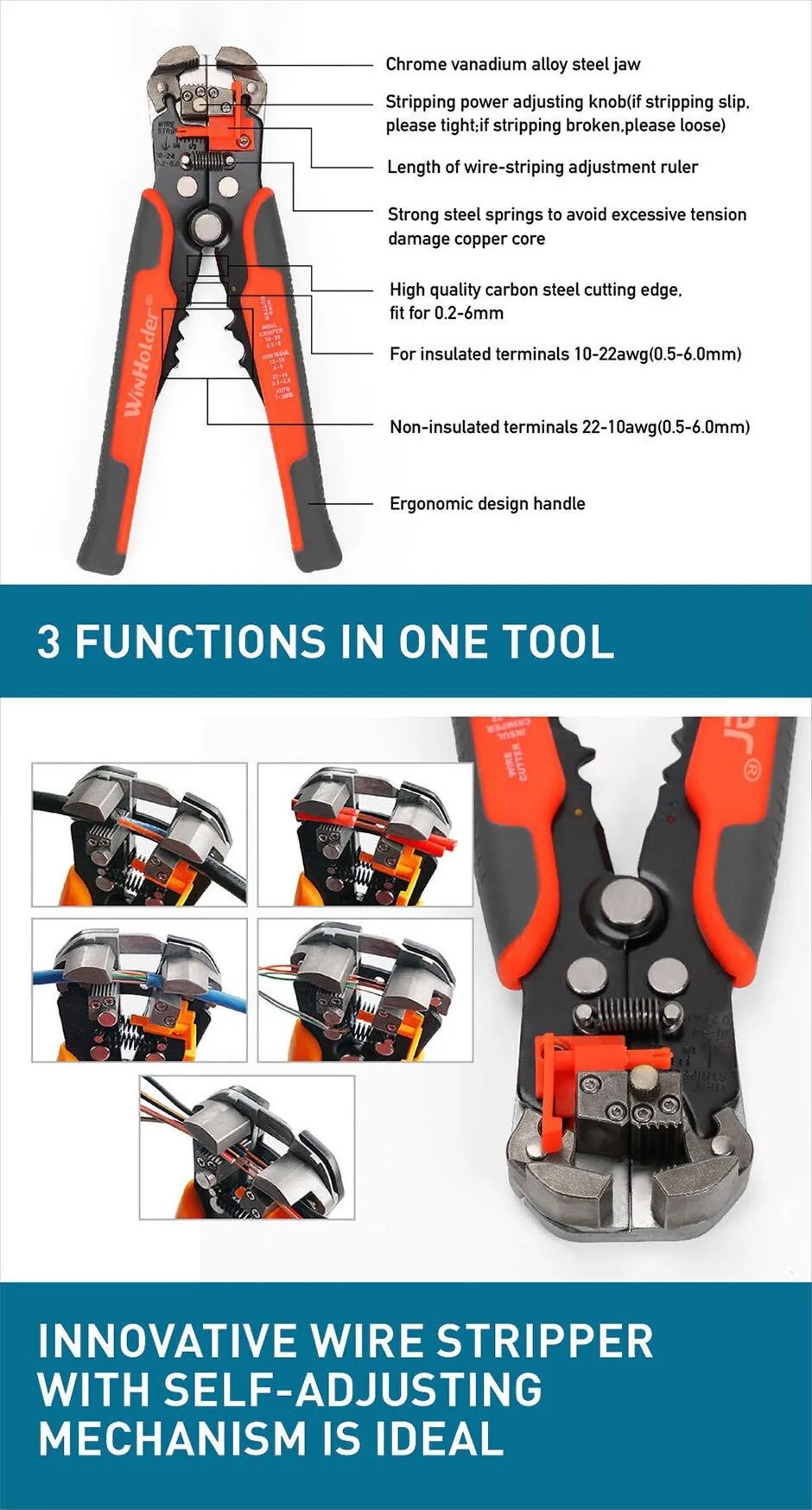 Automatic Wire Stripper Cutter Crimper  Professional Electrician Cable Tool 1024 AWG Multifunction  8