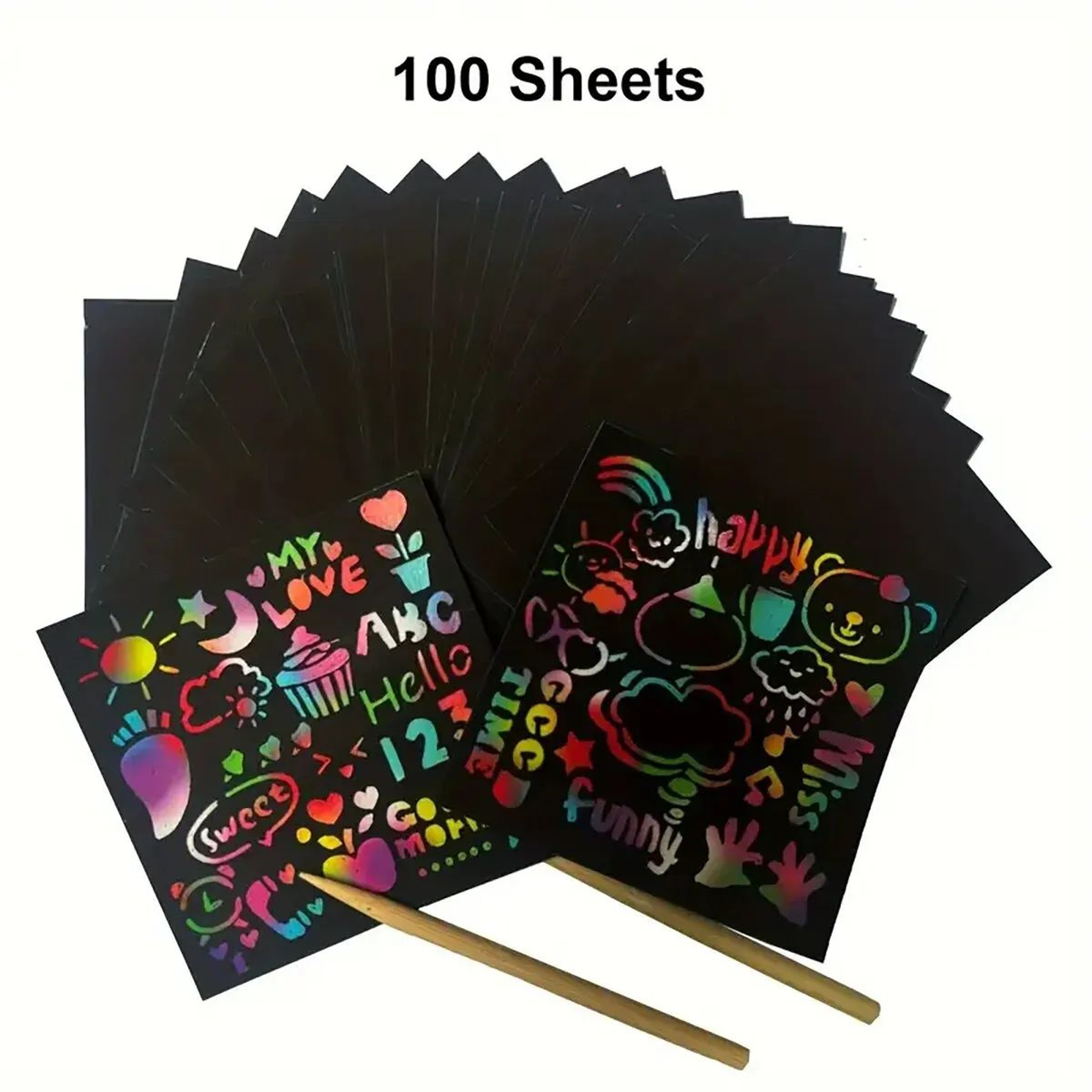 100 Pcs Rainbow Scratch Art Note Cards Set Dazzling DIY Scratch Painting Kit For Kids TeensParentCh 4