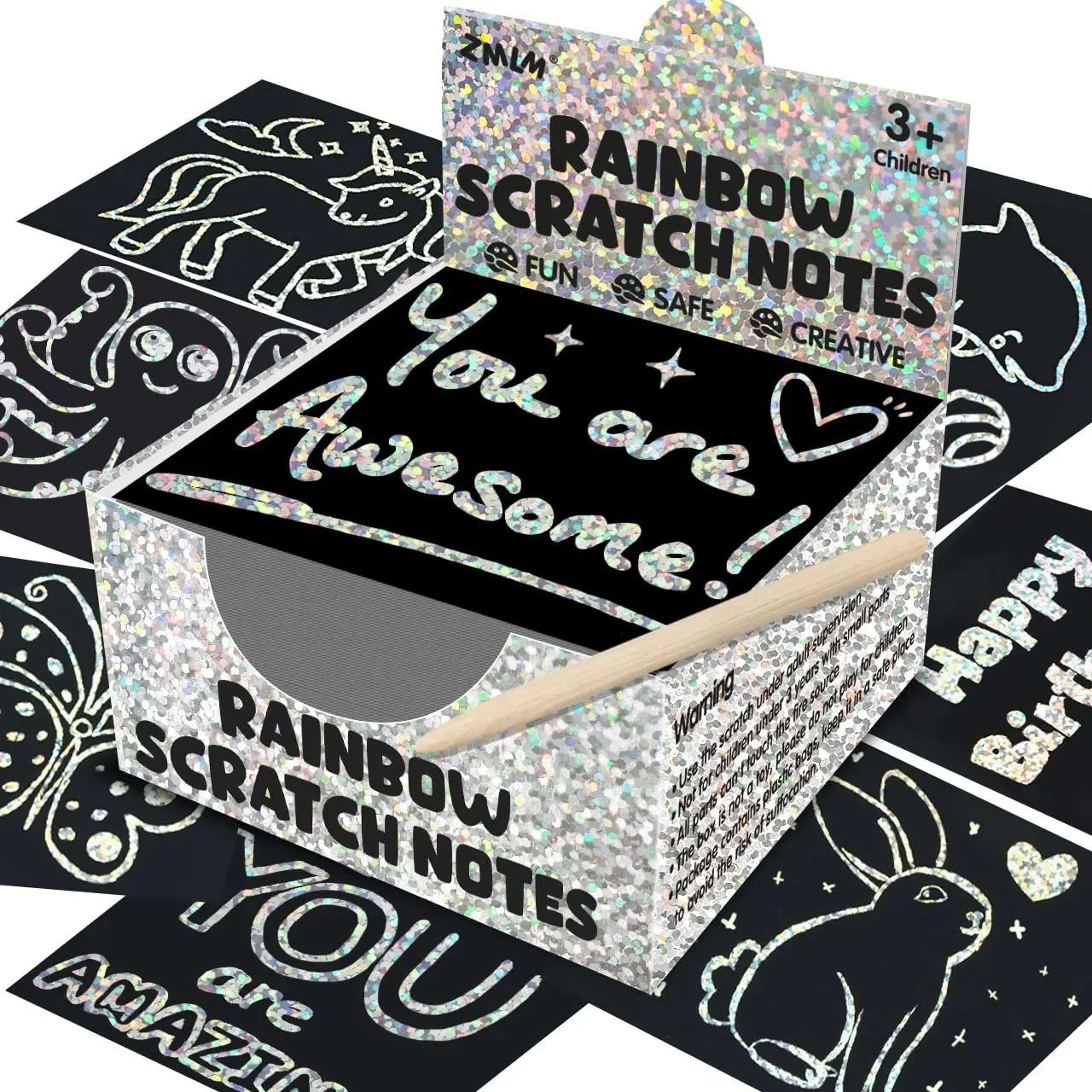 100 Pcs Rainbow Scratch Art Note Cards Set Dazzling DIY Scratch Painting Kit For Kids TeensParentCh 14