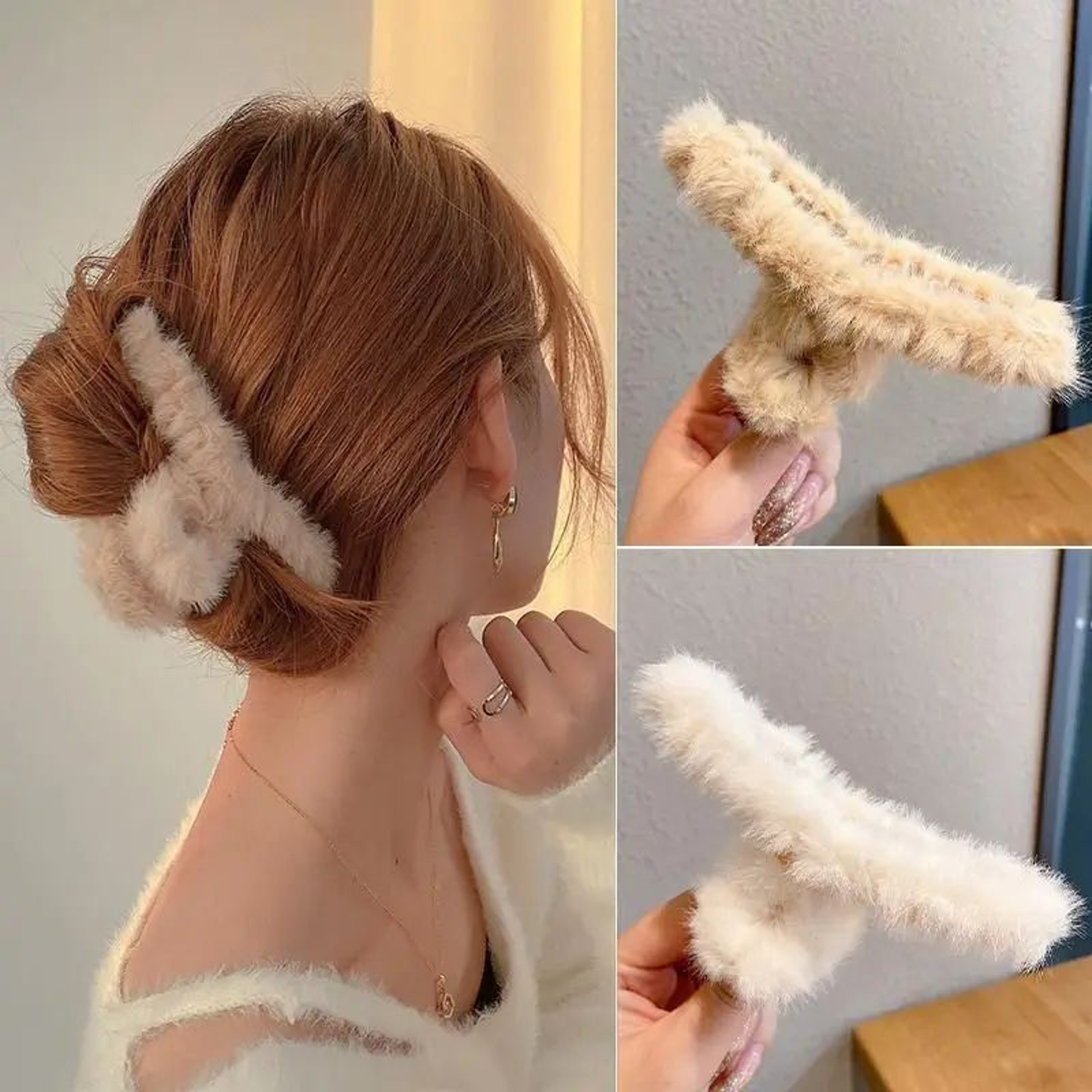 Elegant Plush Hair Clip Claw  Extra Large Korean Faux Rabbit Fur Hair Grab For Women Soft Cute Fash 2