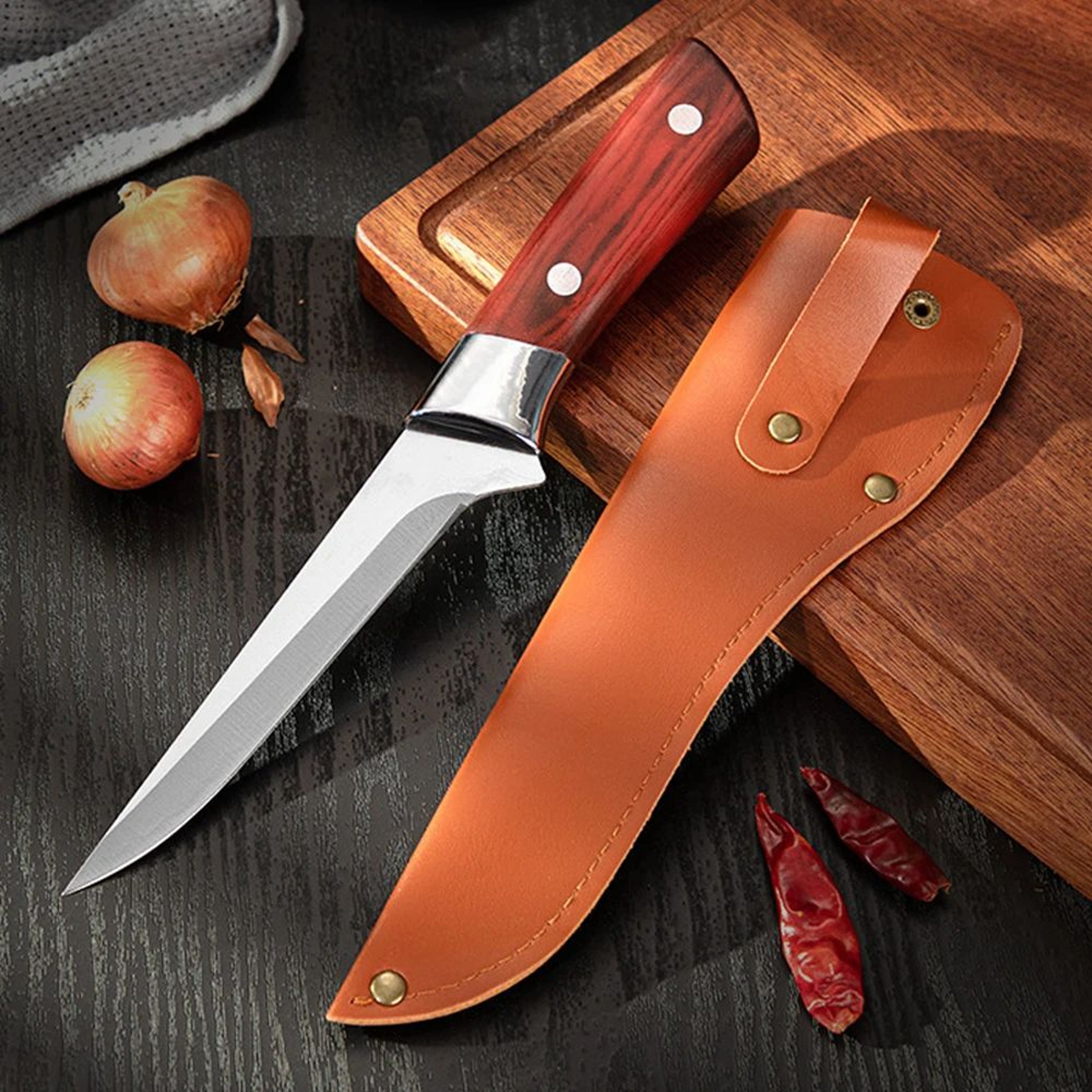 Stainless Steel Boning Knife With Sheath  Forged Fillet Chef Knife For Meat Fish  Vegetables Razor