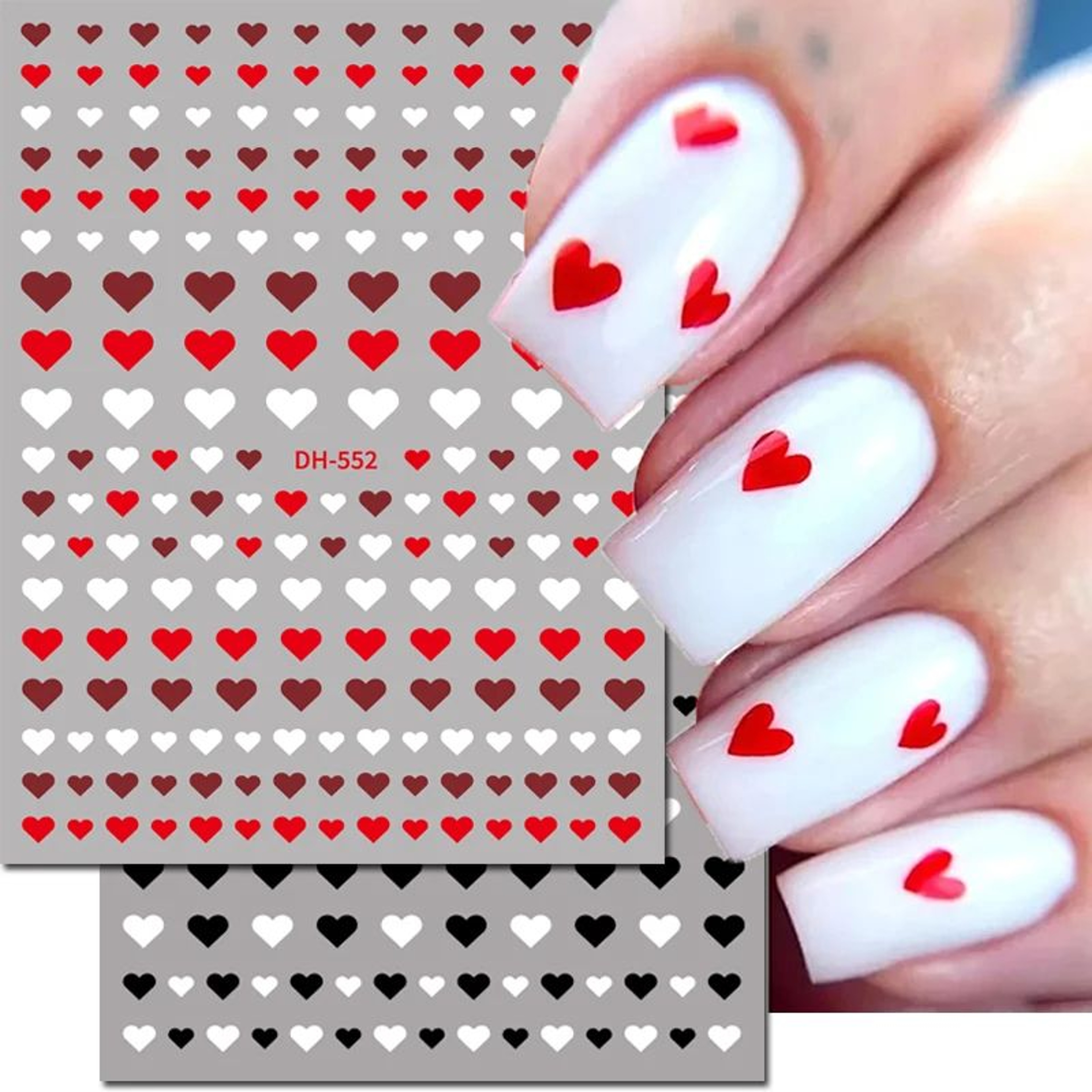 3D Nail Art Stickers Love Hearts Stars Clouds  Red Black White Adhesive Nail Decals Sliders For Fre