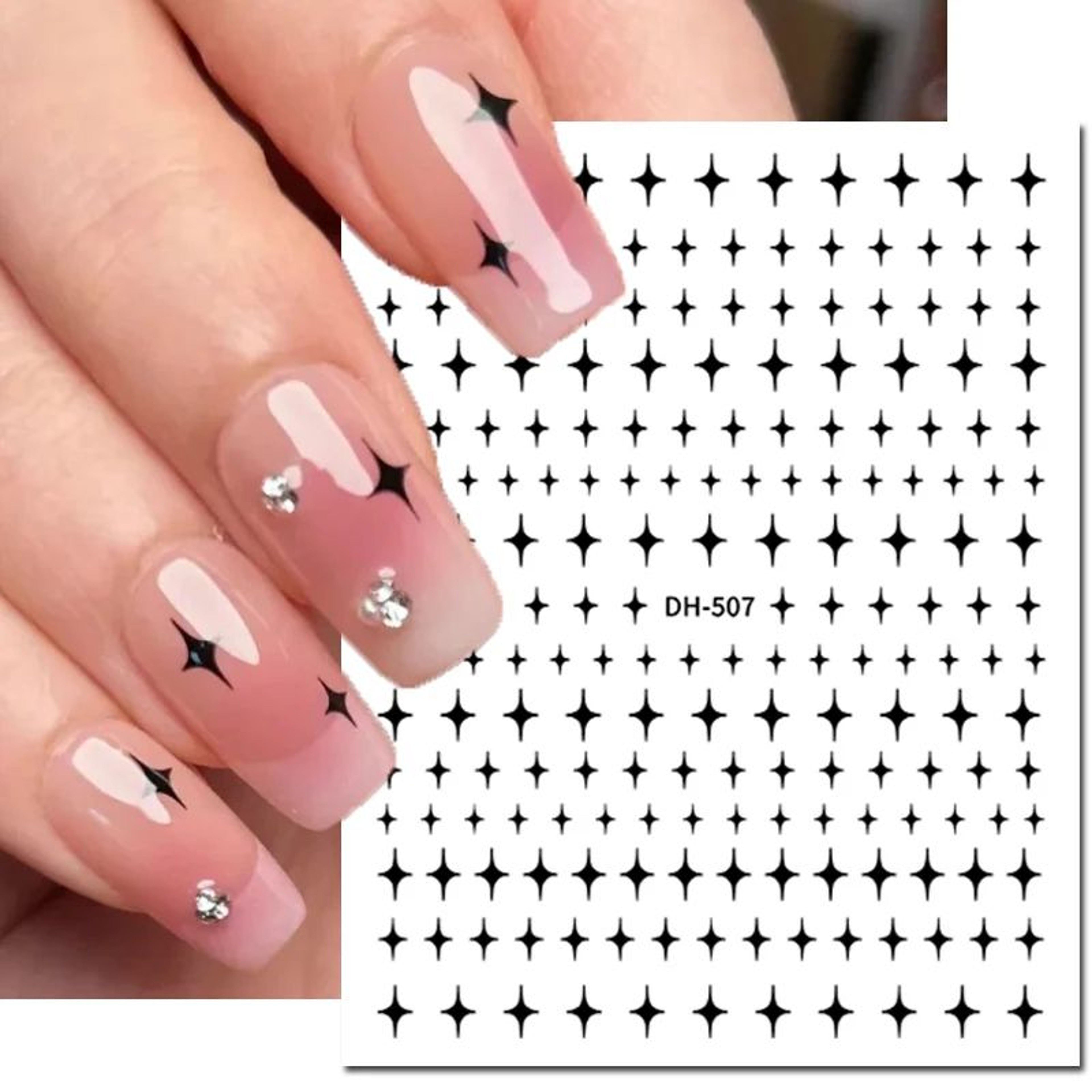 3D Nail Art Stickers Love Hearts Stars Clouds  Red Black White Adhesive Nail Decals Sliders For Fre