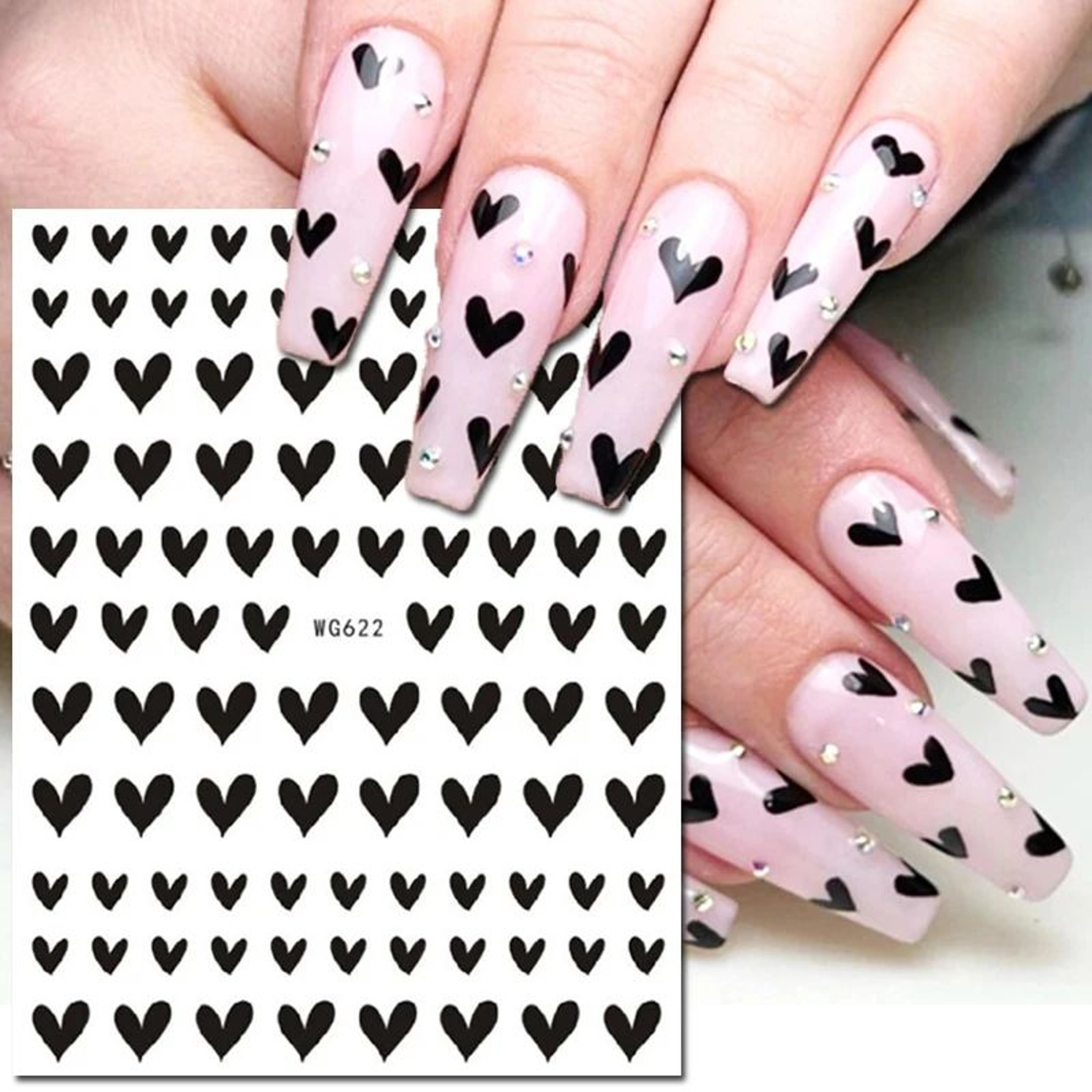 3D Nail Art Stickers Love Hearts Stars Clouds – Red Black White Adhesive Nail Decals Sliders for French Tips Manicure – view 25