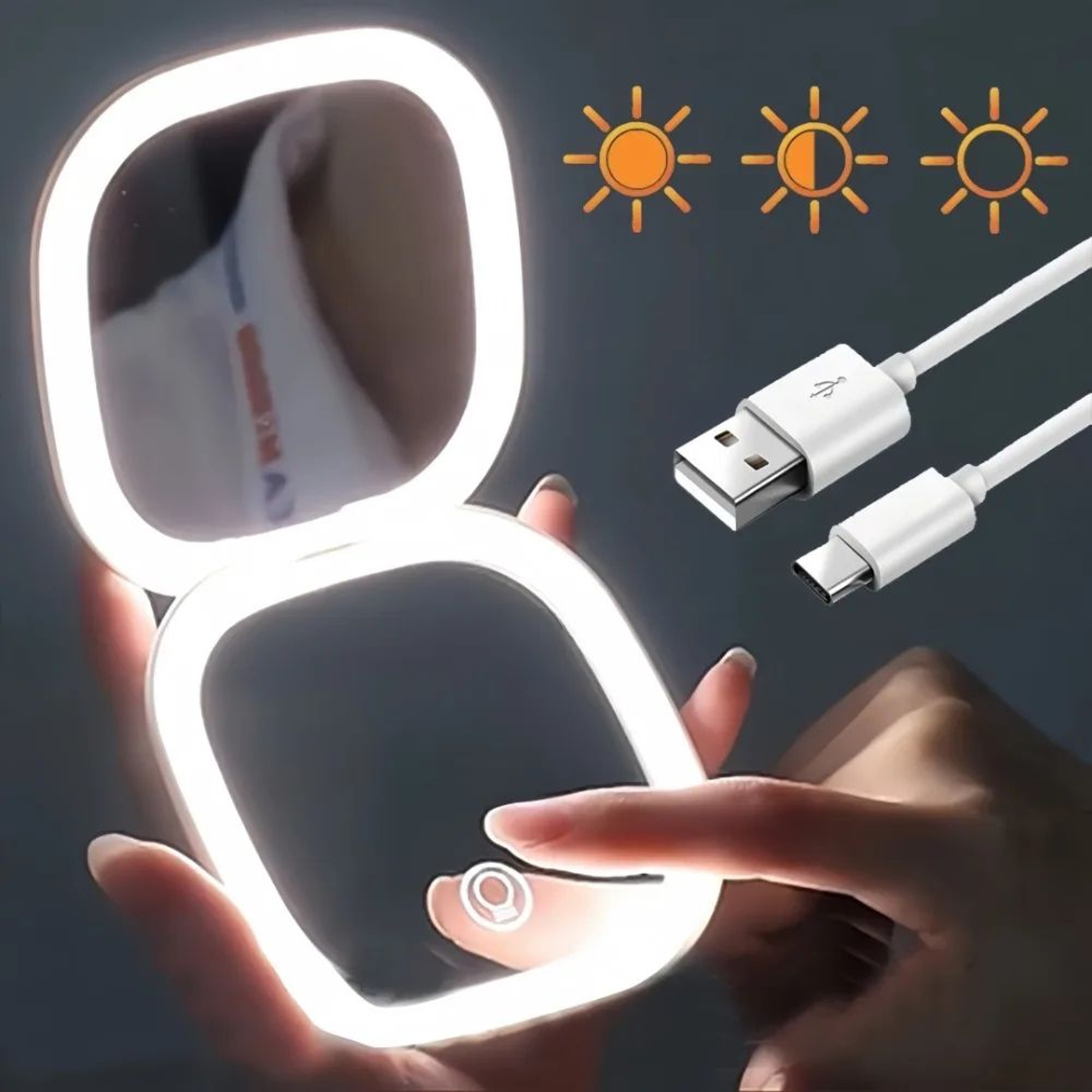 Double Sided LED Makeup Mirror With 3X Magnification  USB Rechargeable Folding Portable Vanity Mirr 0