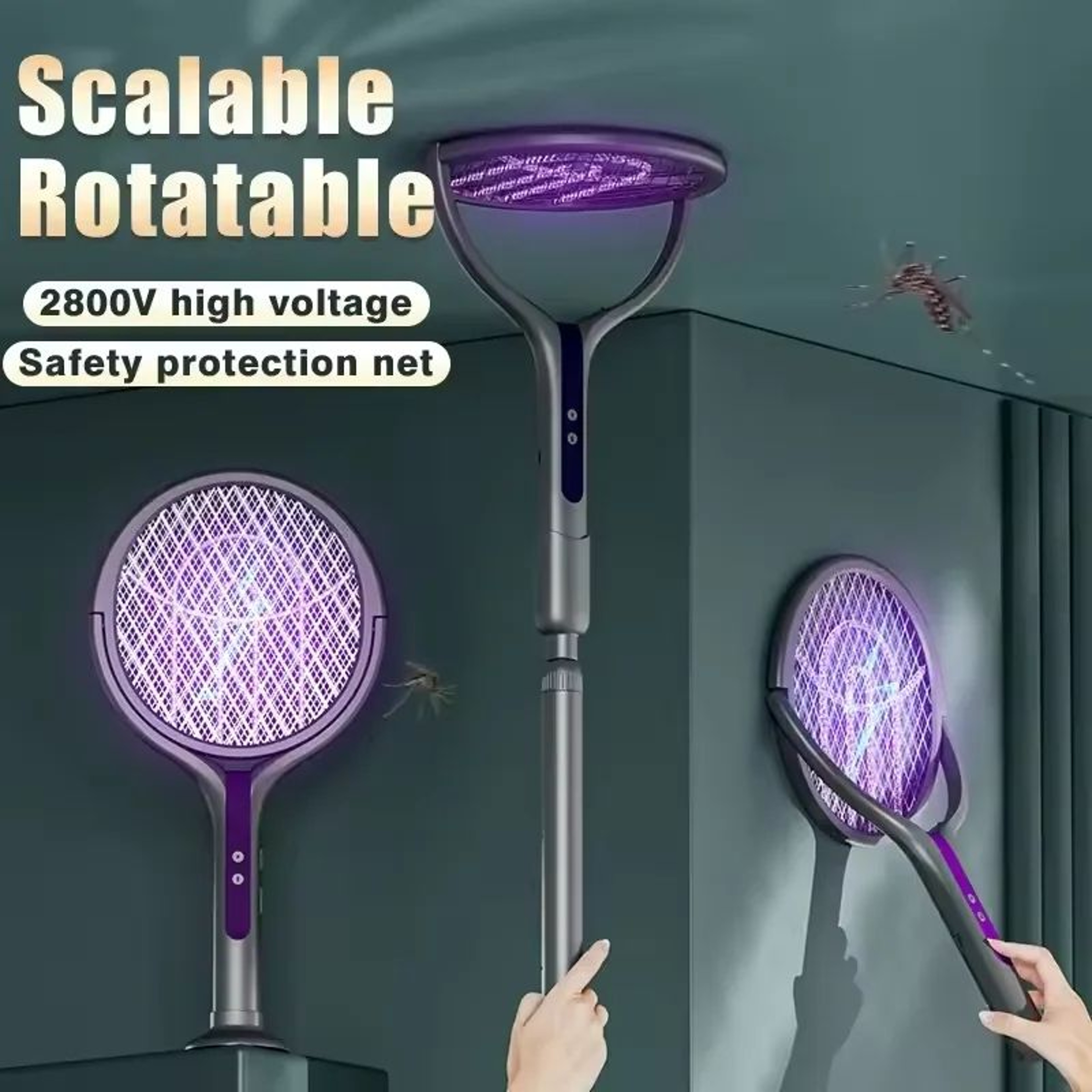 2in1 Electric Mosquito Swatter  Trap Lamp  Rechargeable Bug Zapper Racket With UV Light For Home 0