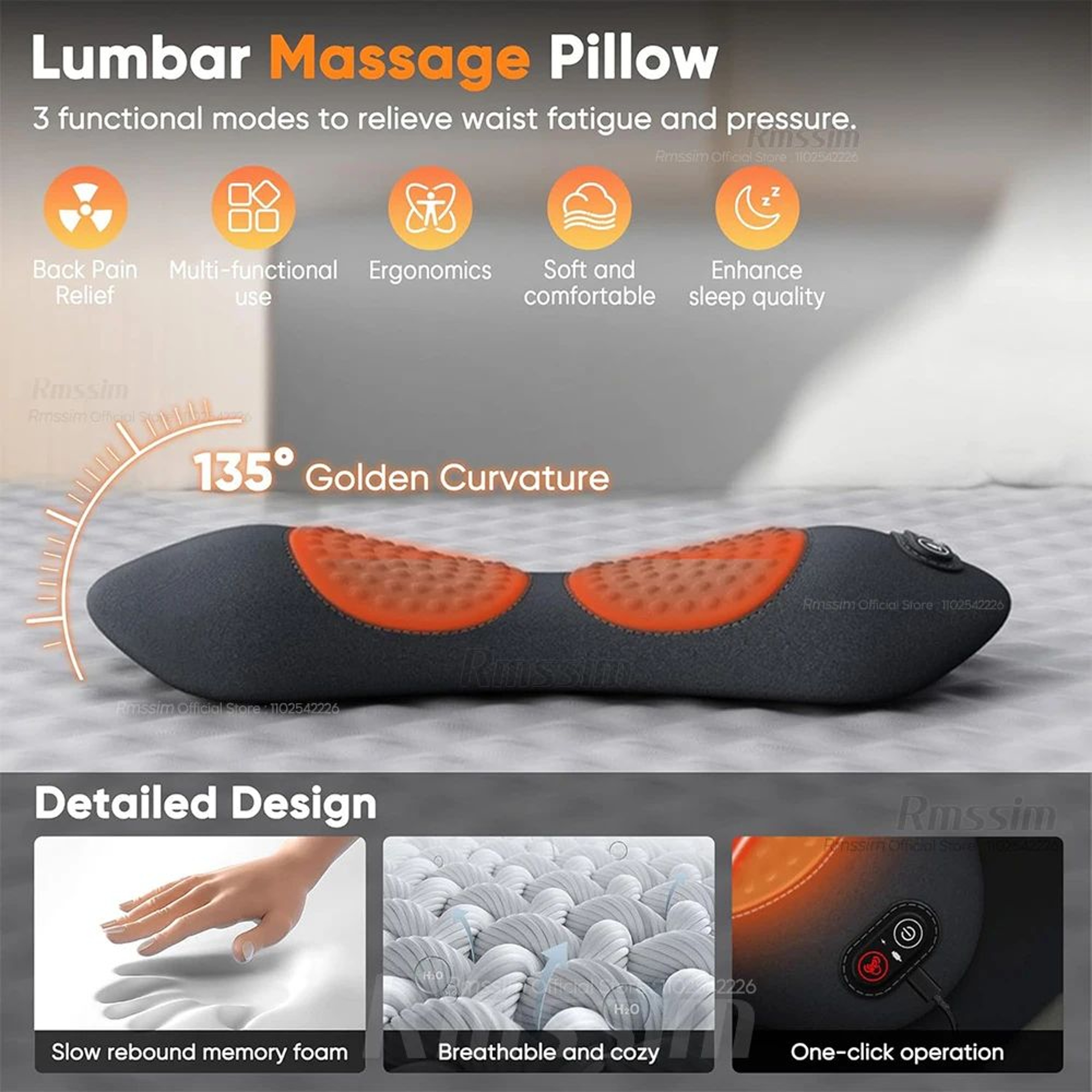 3in1 Electric Lumbar Support Pillow  Adjustable Waist Support With Heating  Vibration For Back Pain 1