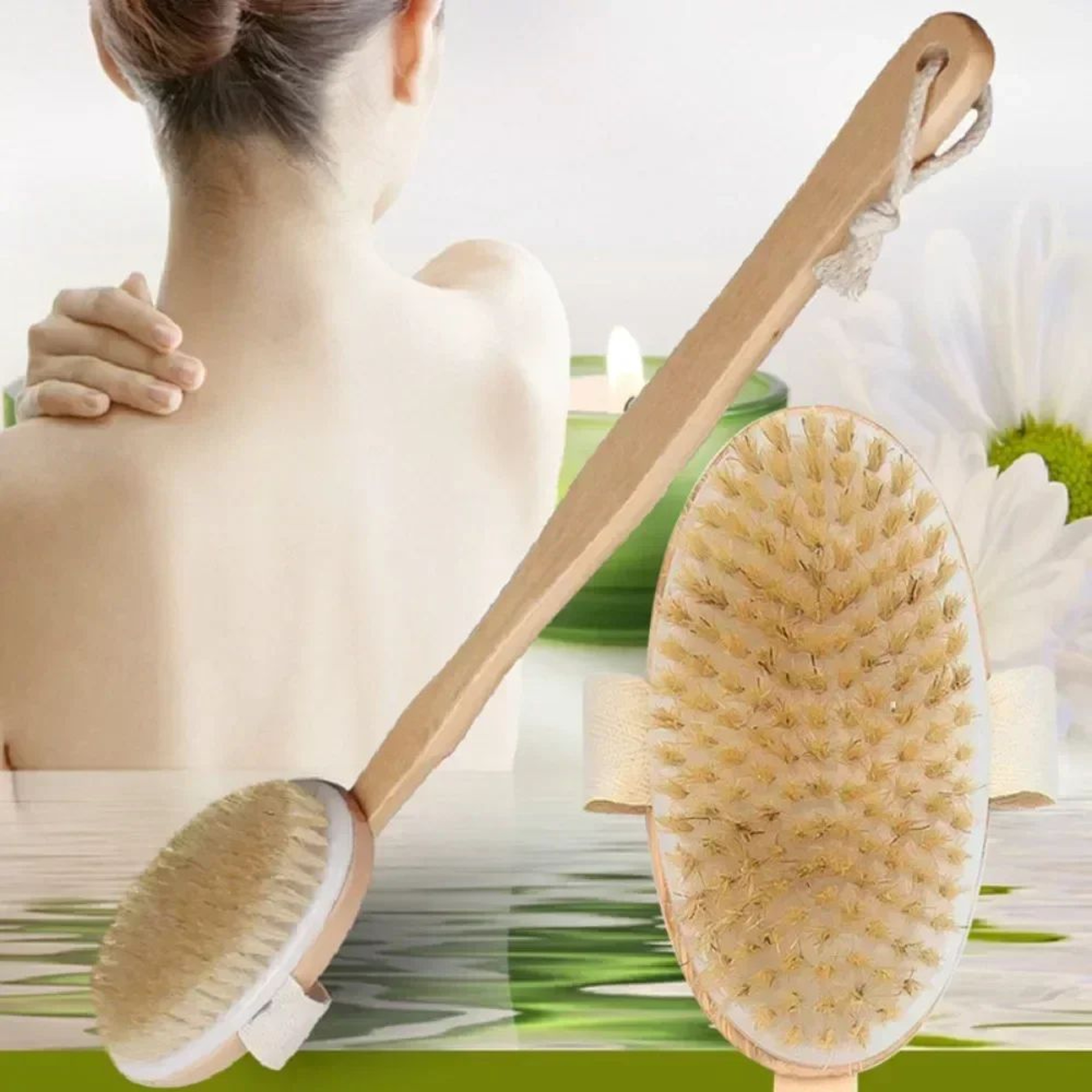 Natural Bristle Back Scrubber With Long Wooden Handle  Detachable Dry Brushing Body Brush For Exfol 2