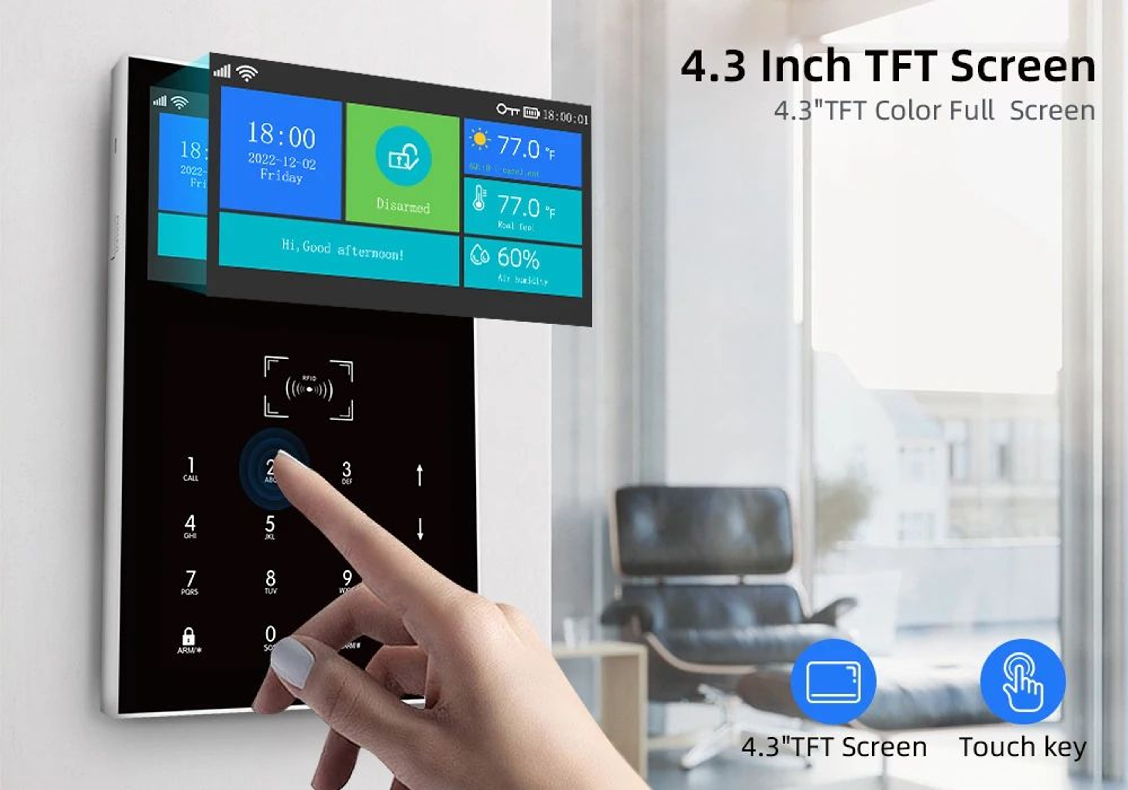PG109 Tuya Smart WiFi GSM Home Alarm System With 43Inch Display App Control Temperature Monitor 7