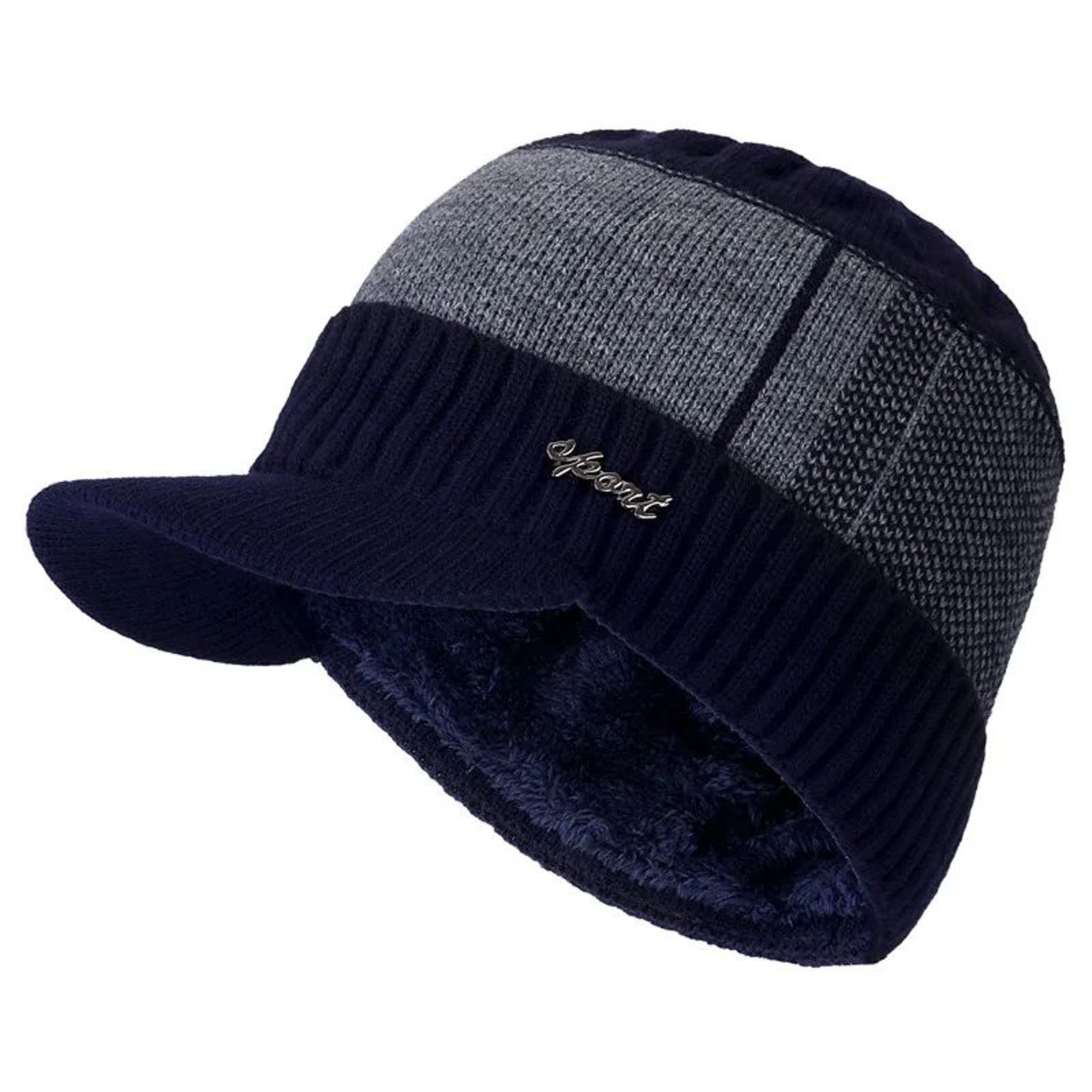 Unisex Fur Lined Winter Beanie Hat With Brim Thick Knitted Warm Cap For Men And Women Cold Weather  11