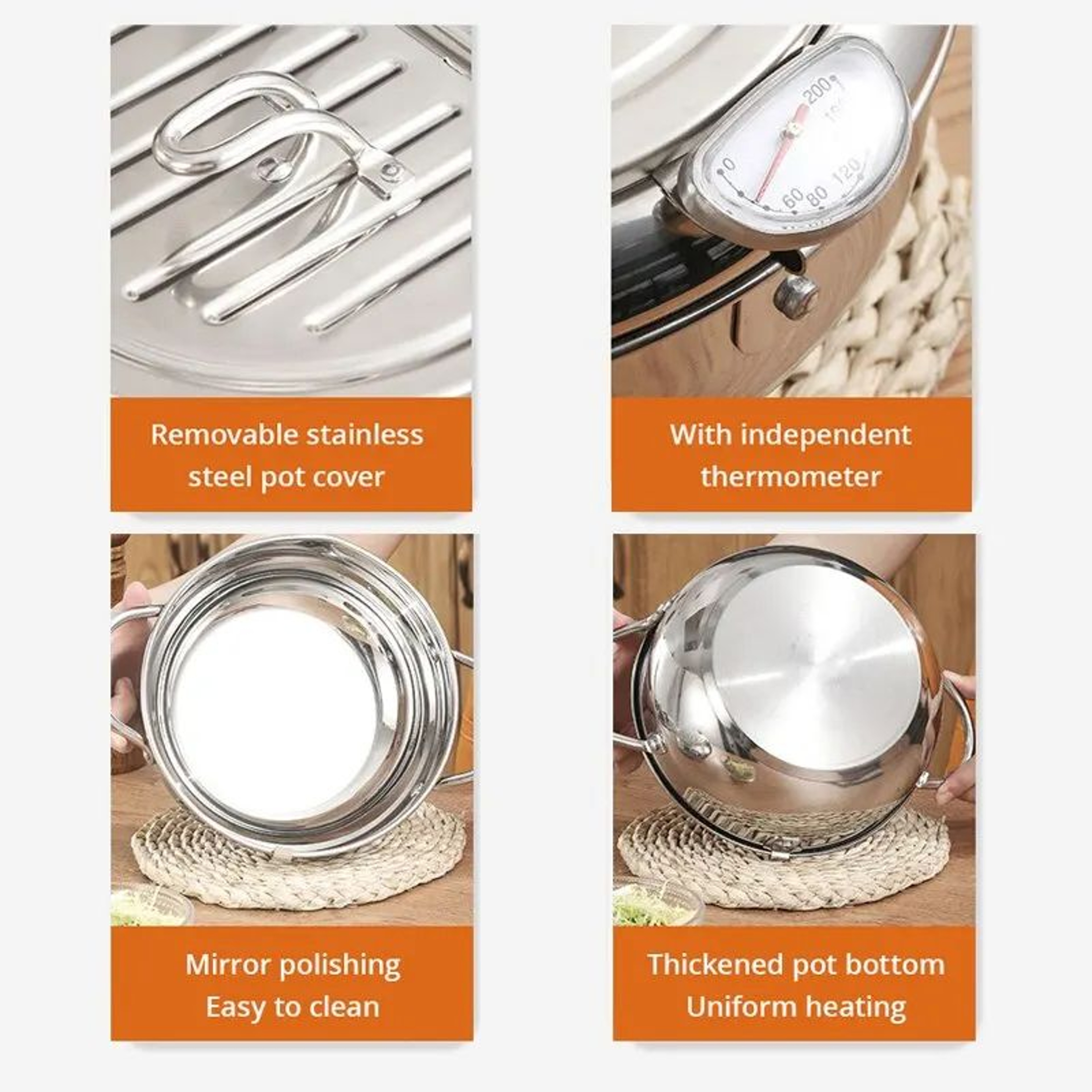 Stainless Steel Deep Frying Pan With Thermometer  Lid Small OilSaving Tempura Fryer Pot For French  4