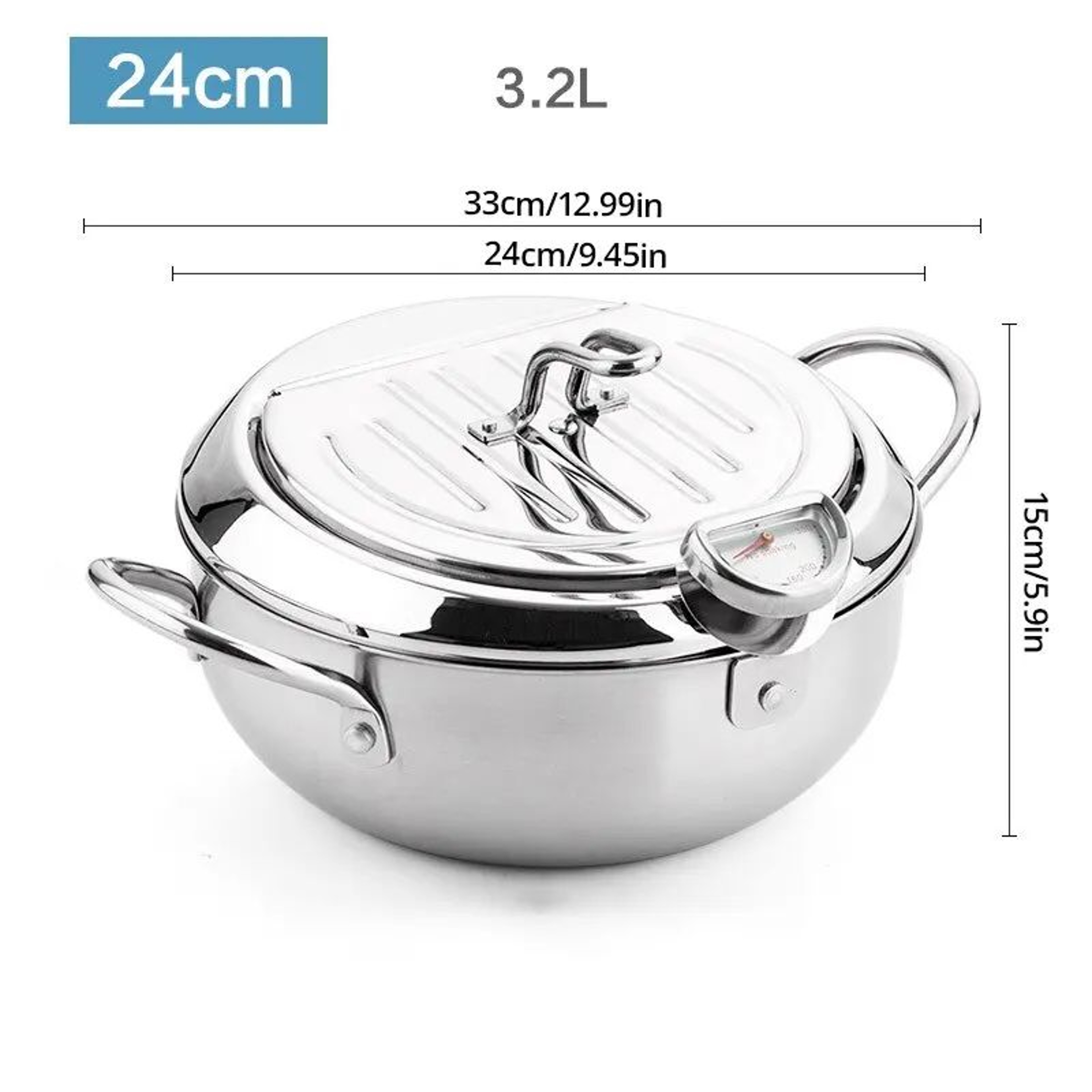 Stainless Steel Deep Frying Pan With Thermometer  Lid Small OilSaving Tempura Fryer Pot For French  7
