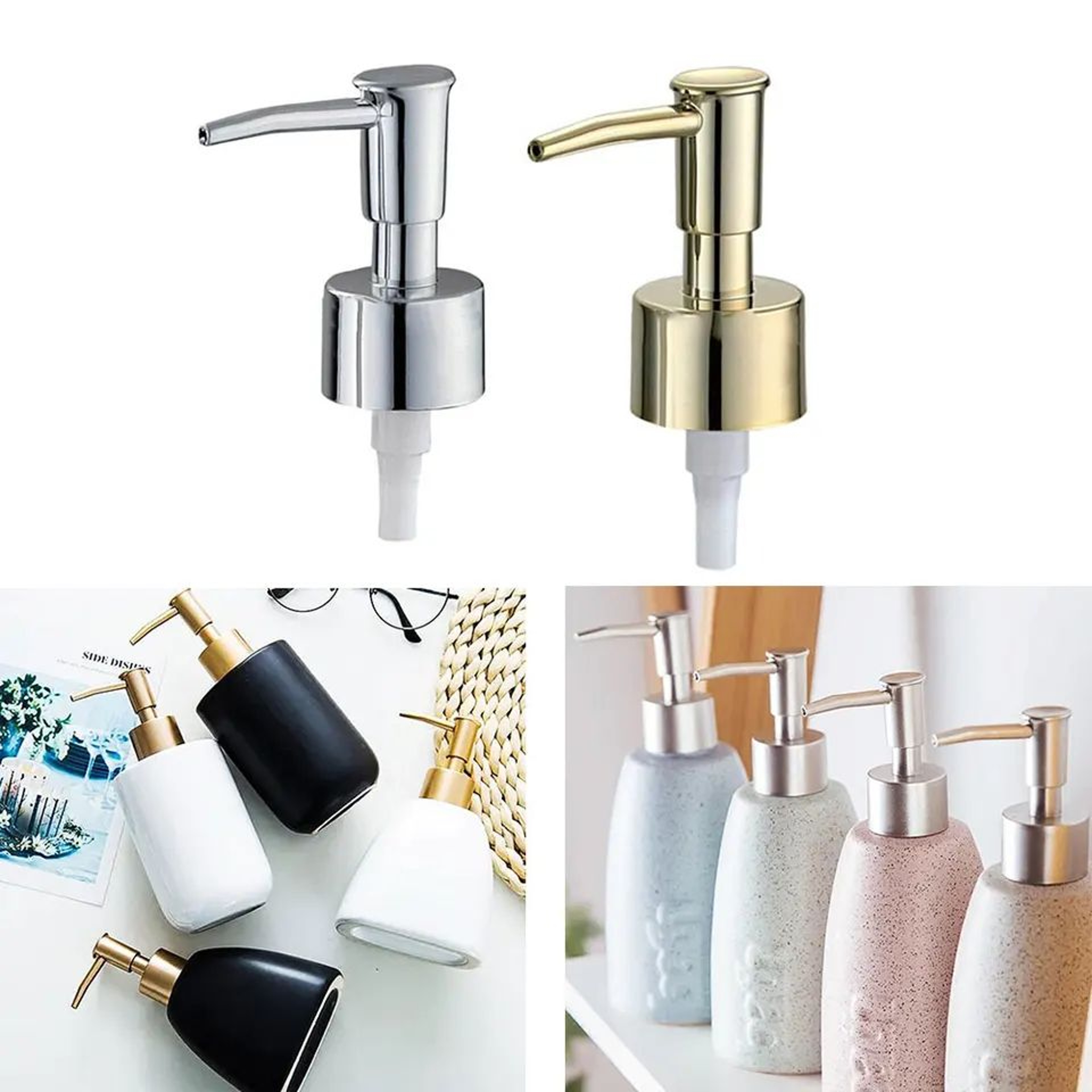 Soap Dispenser Pump Replacement Head Brushed Finish Reusable Lotion Pump With Leakproof Gasket For  1