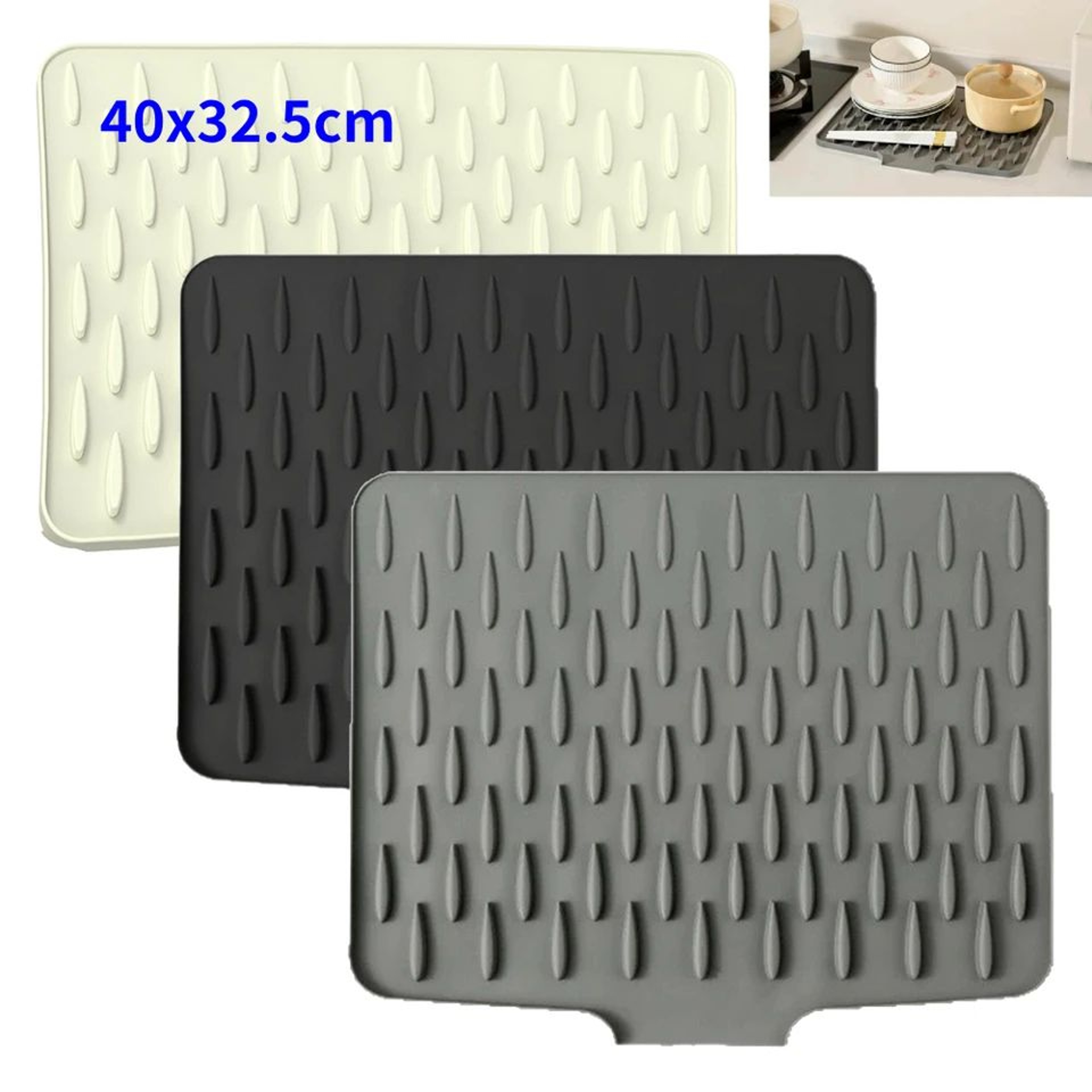 Silicone Dish Drying Mat With Tilted Drain NonSlip Kitchen Counter Drainer Pad HeatResistant Water  0