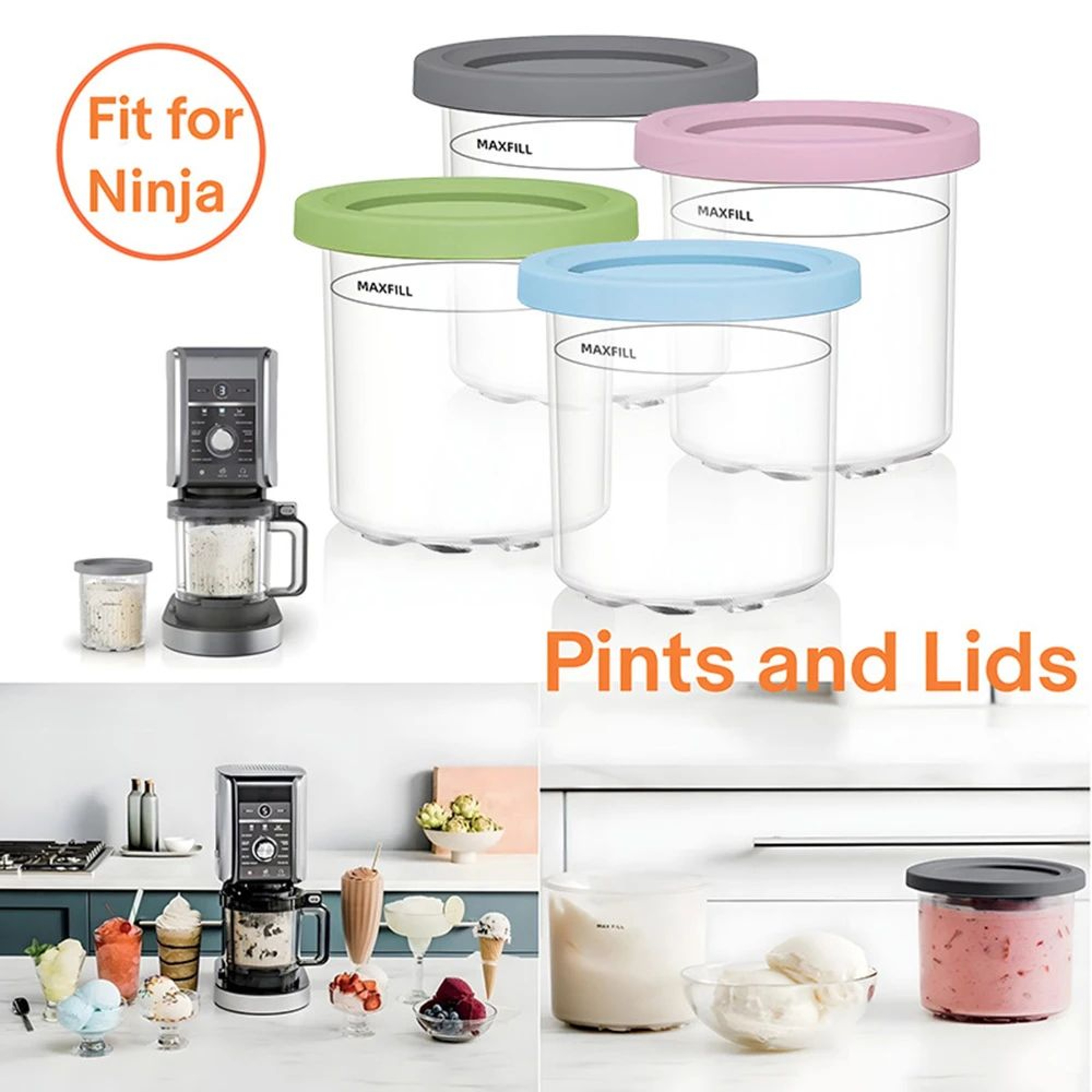 4Pack Creami Pints With Lids Compatible With Ninja Creami  Reusable Ice Cream Containers For Smooth 3