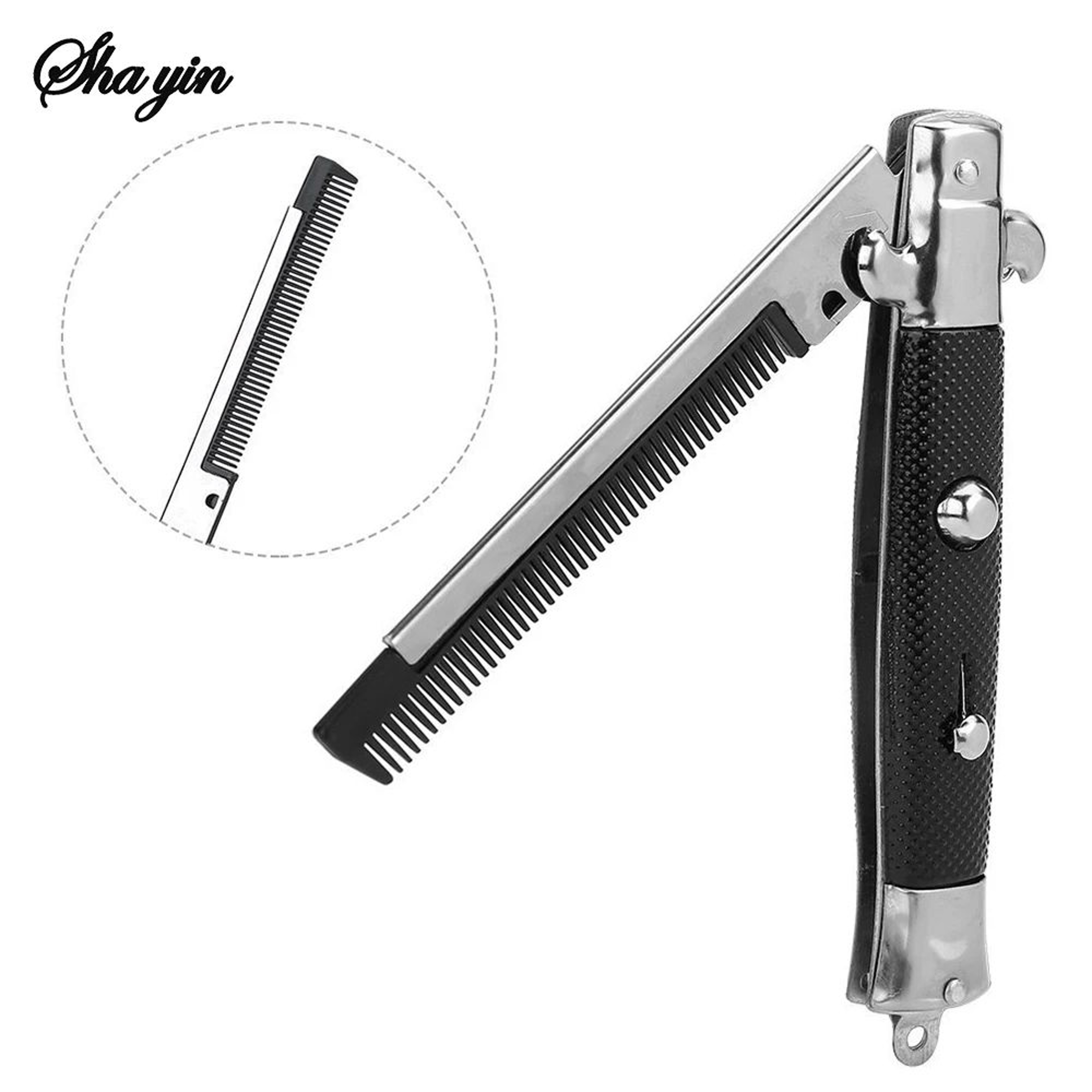 Folding Pocket Comb With Spring Clip  Beard Moustache Hair Comb For Men Women Barbershop Grooming   4