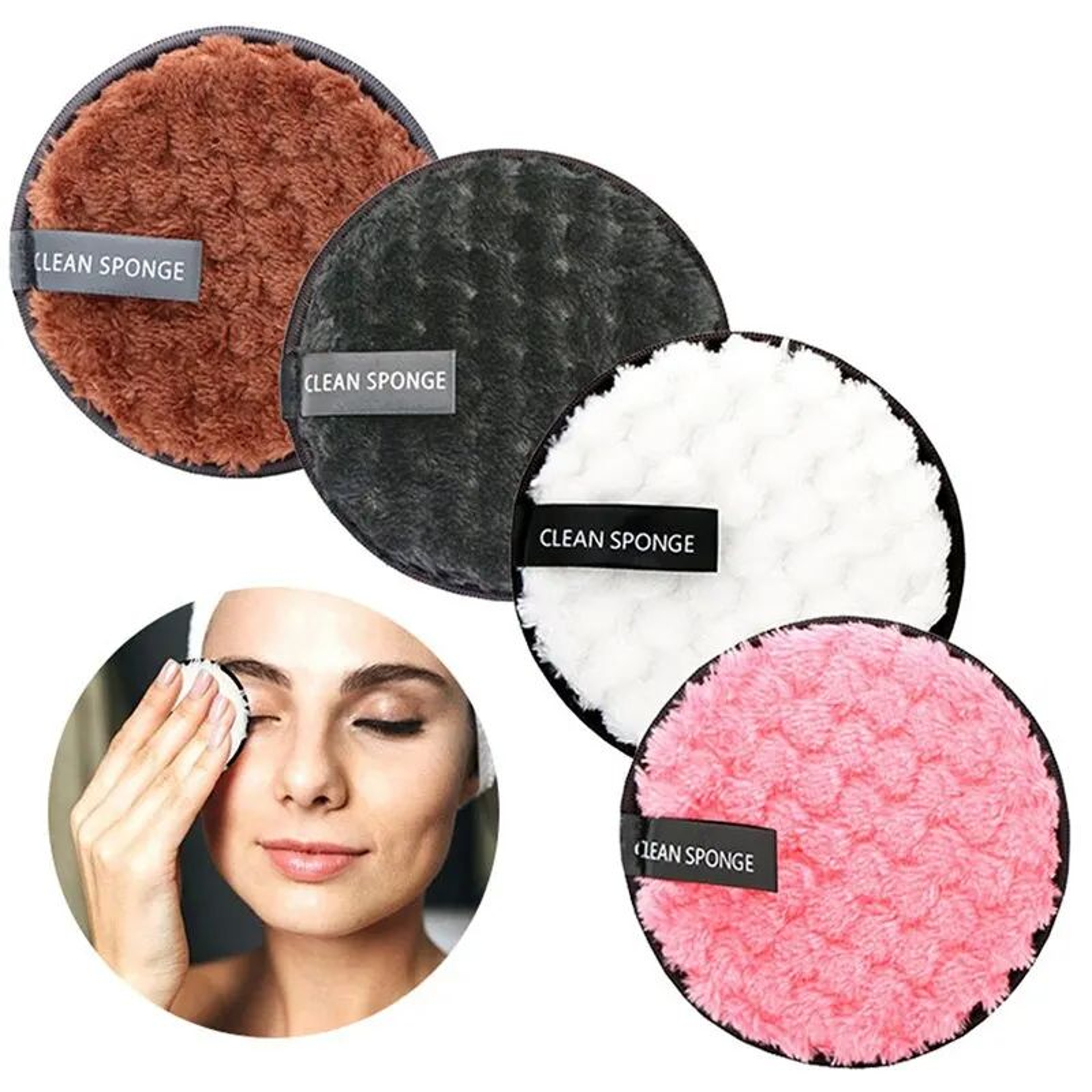 4 Pcs Reusable Microfiber Makeup Remover Pads Washable Facial Cleansing Sponges With Travel Pouch F 0