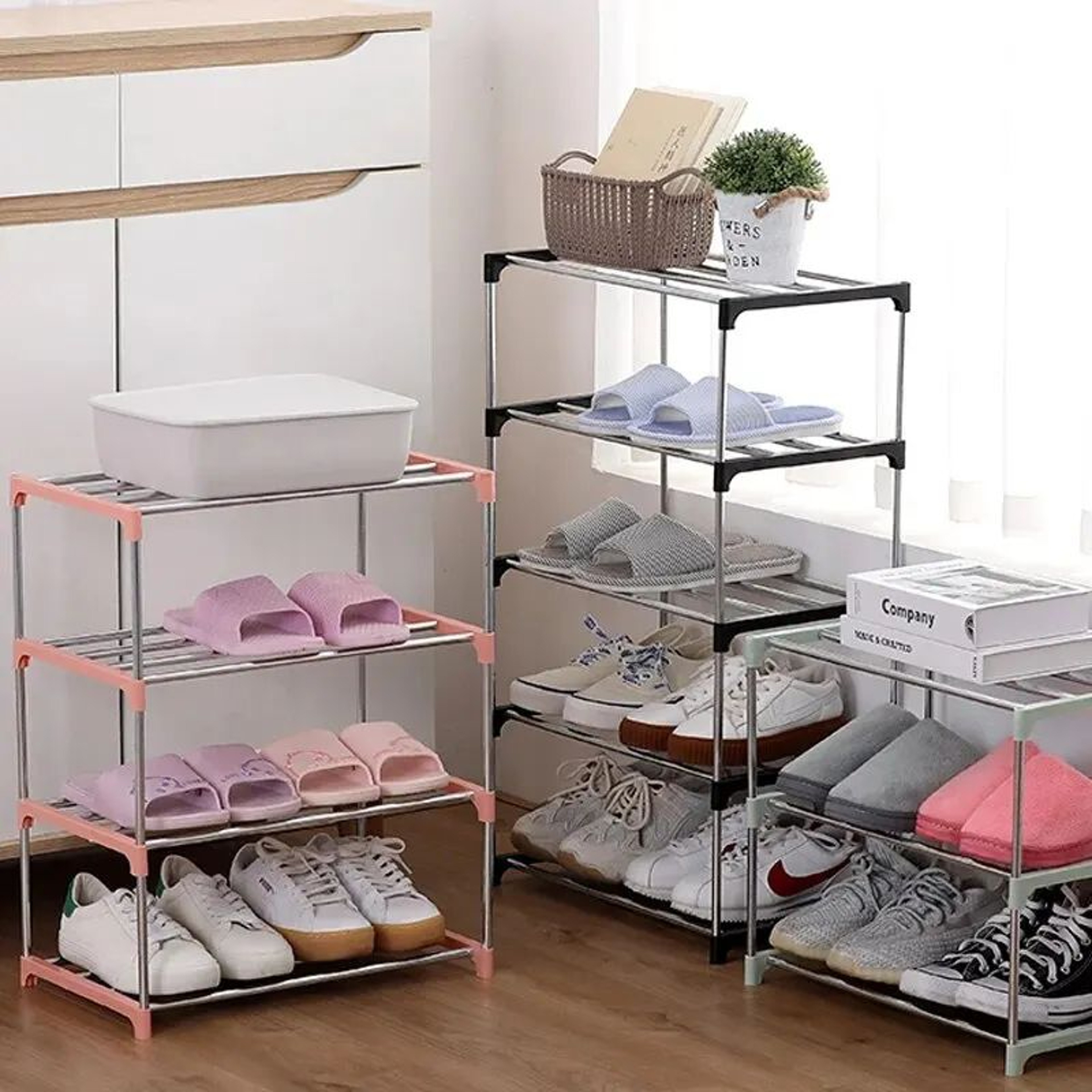 34 Tier Space Saving Shoe Rack Organizer MultiLayer Plastic Storage Shelf With Metal Pipes For Home 1