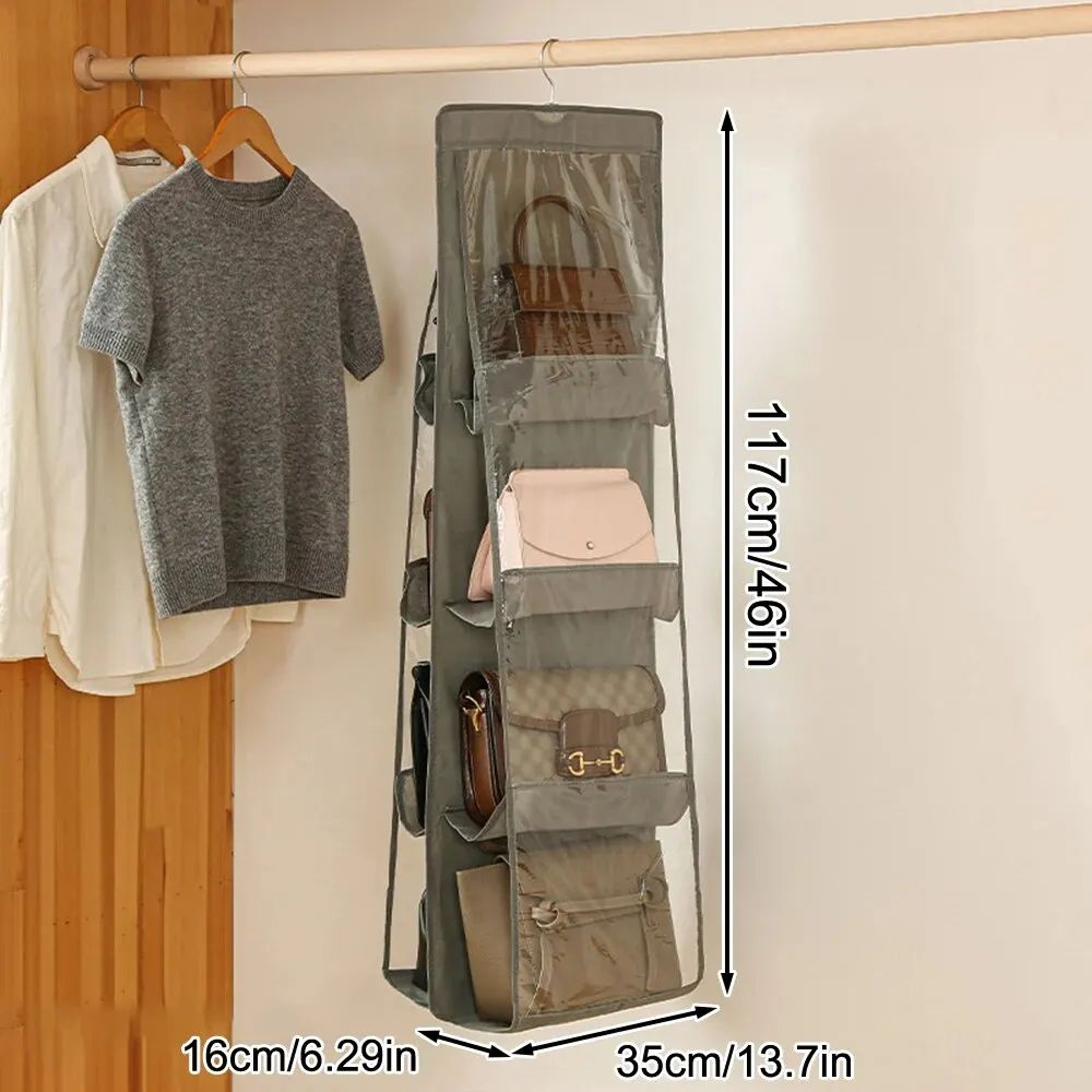 DoubleSided Hanging Handbag Organizer MultiLayer NonWoven Dustproof Wardrobe Storage Bag For Purses 5