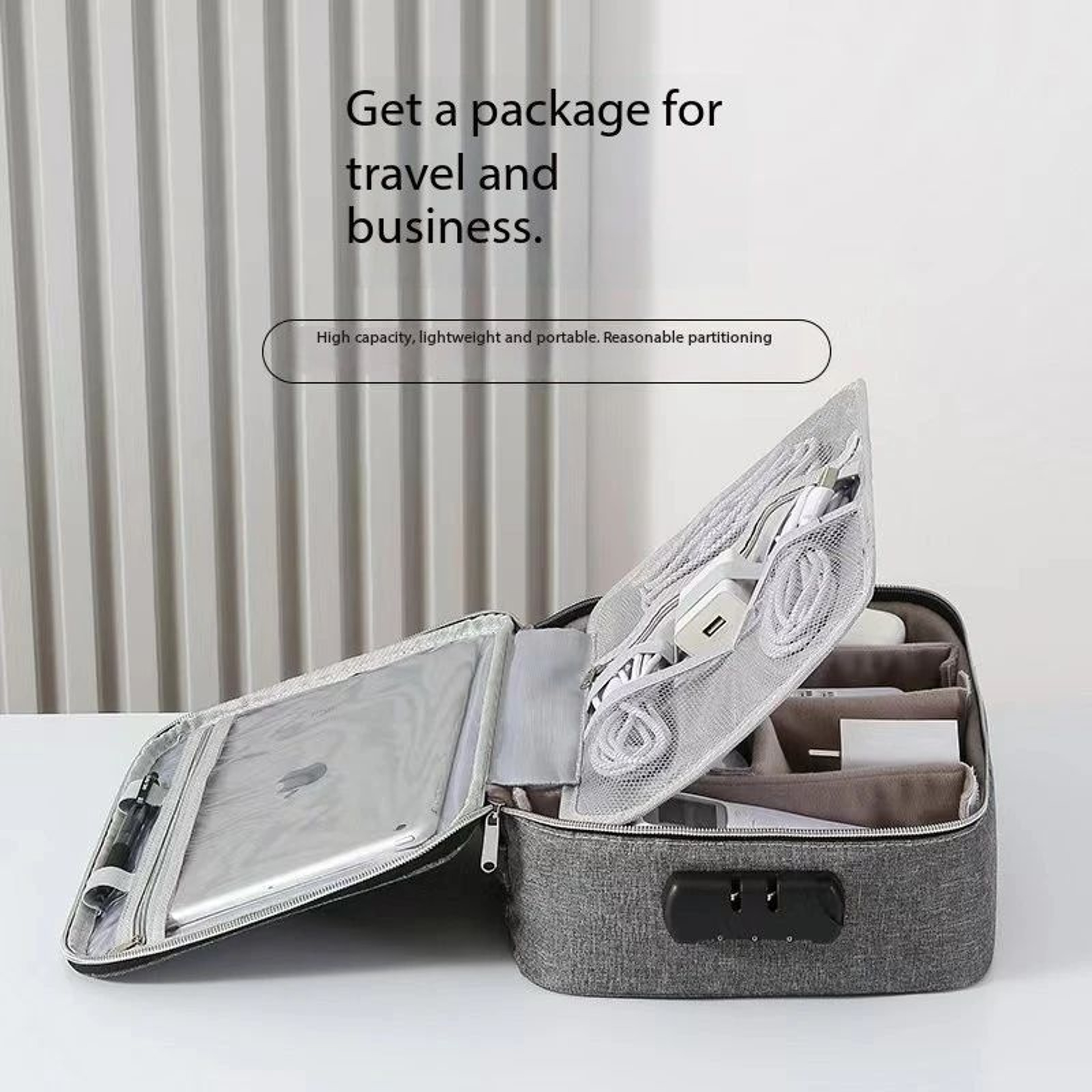 AntiTheft Locking Tech Organizer Bag With 3Digit Password  Waterproof Oxford Case For IPad Cables U 4