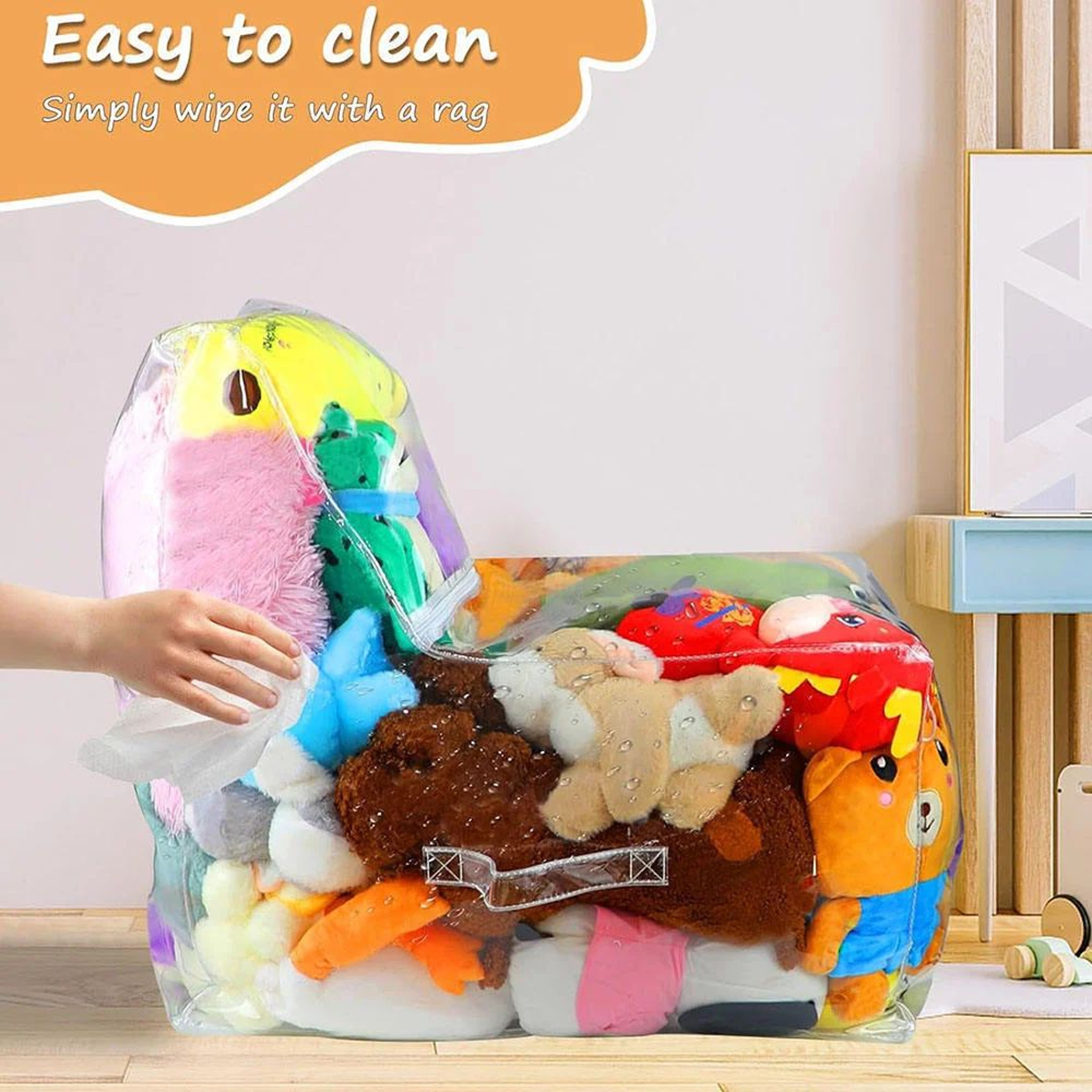 Kids 2in1 Storage Stool Chair With Transparent Toy Organizer Bag  Thickened PVC Creative Storage Bo 2