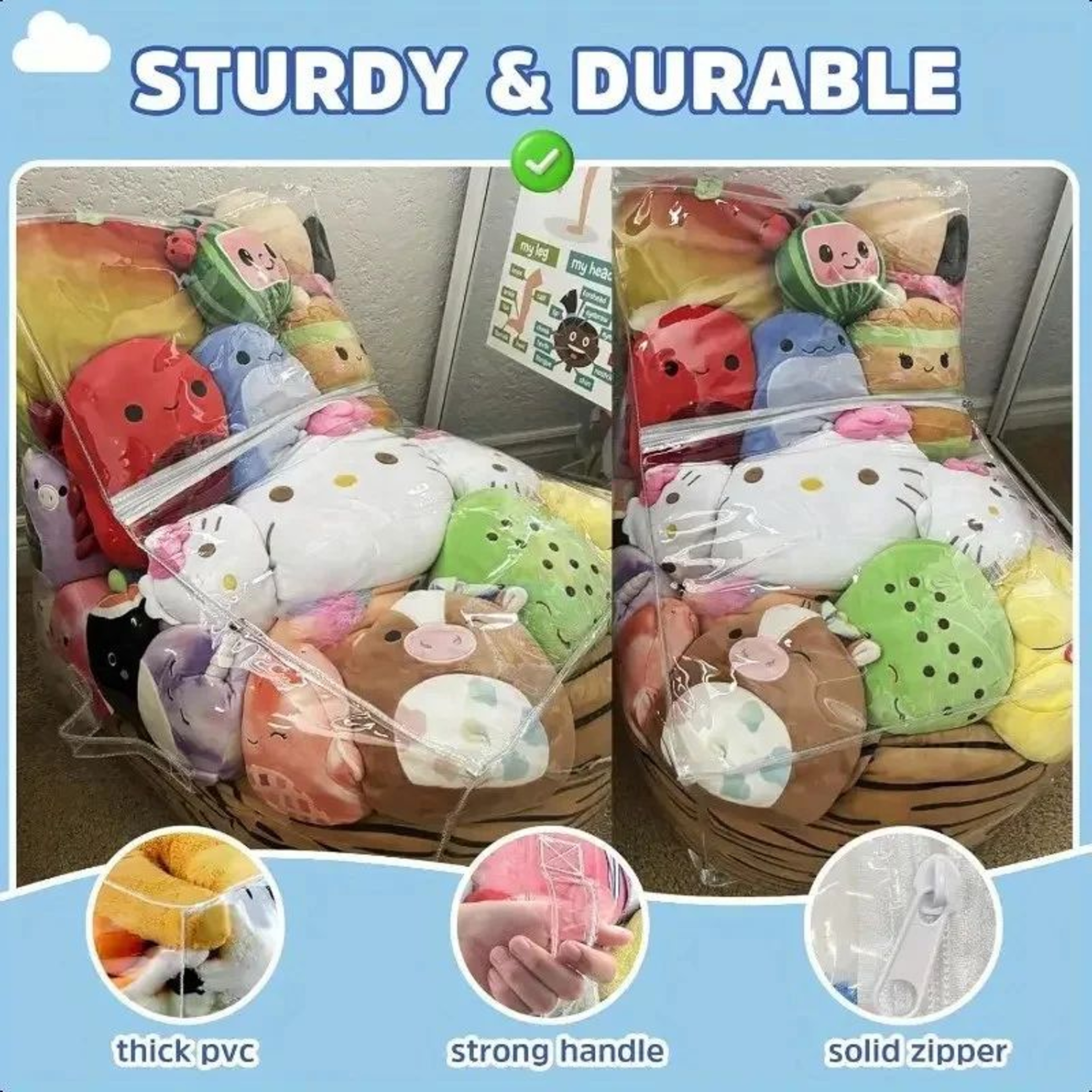 Kids 2in1 Storage Stool Chair With Transparent Toy Organizer Bag  Thickened PVC Creative Storage Bo 5