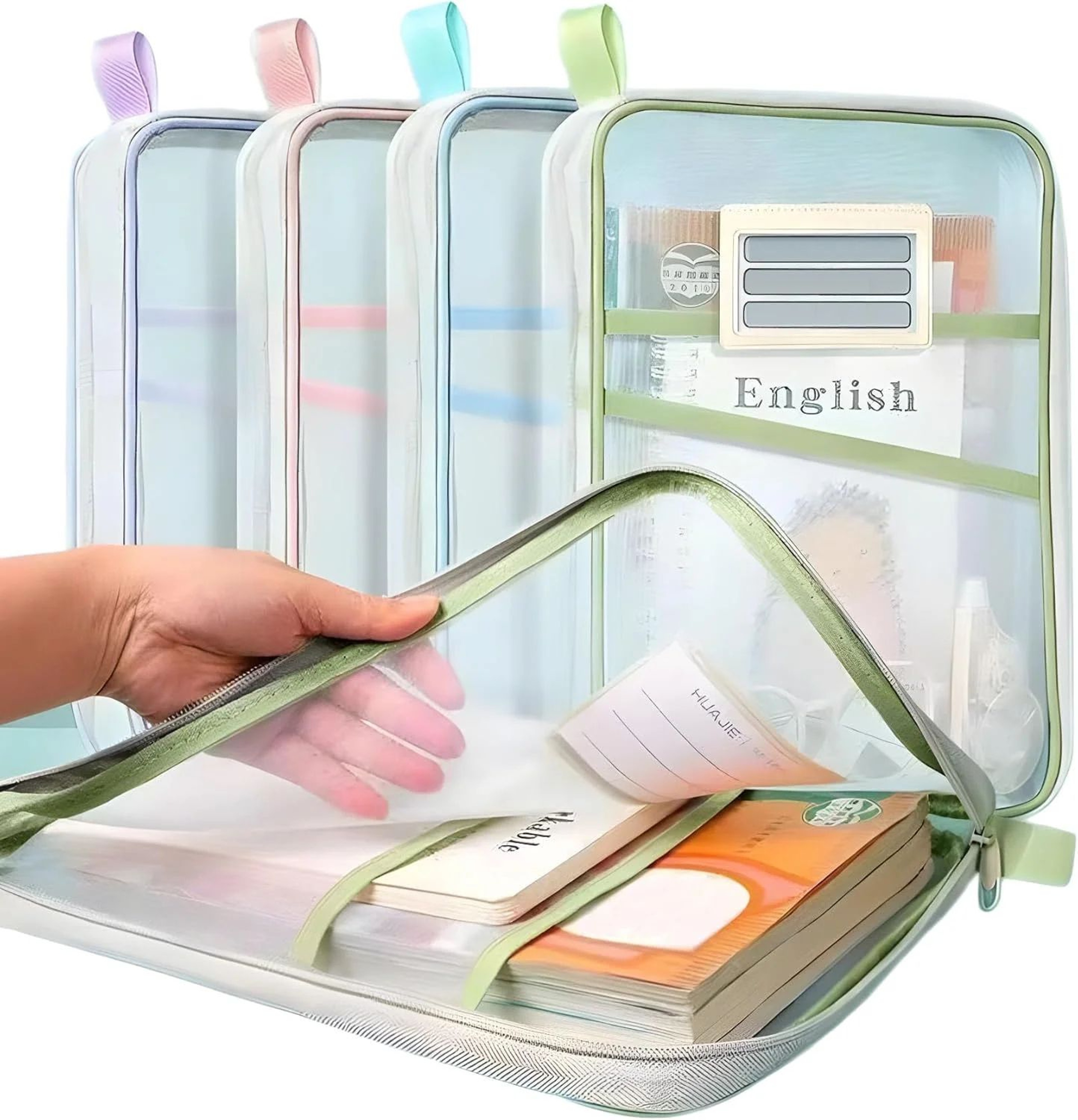 A4 DoubleLayer Mesh Stationery Storage Bag  Large Capacity Zipper Organizer Folder For School Offic 2