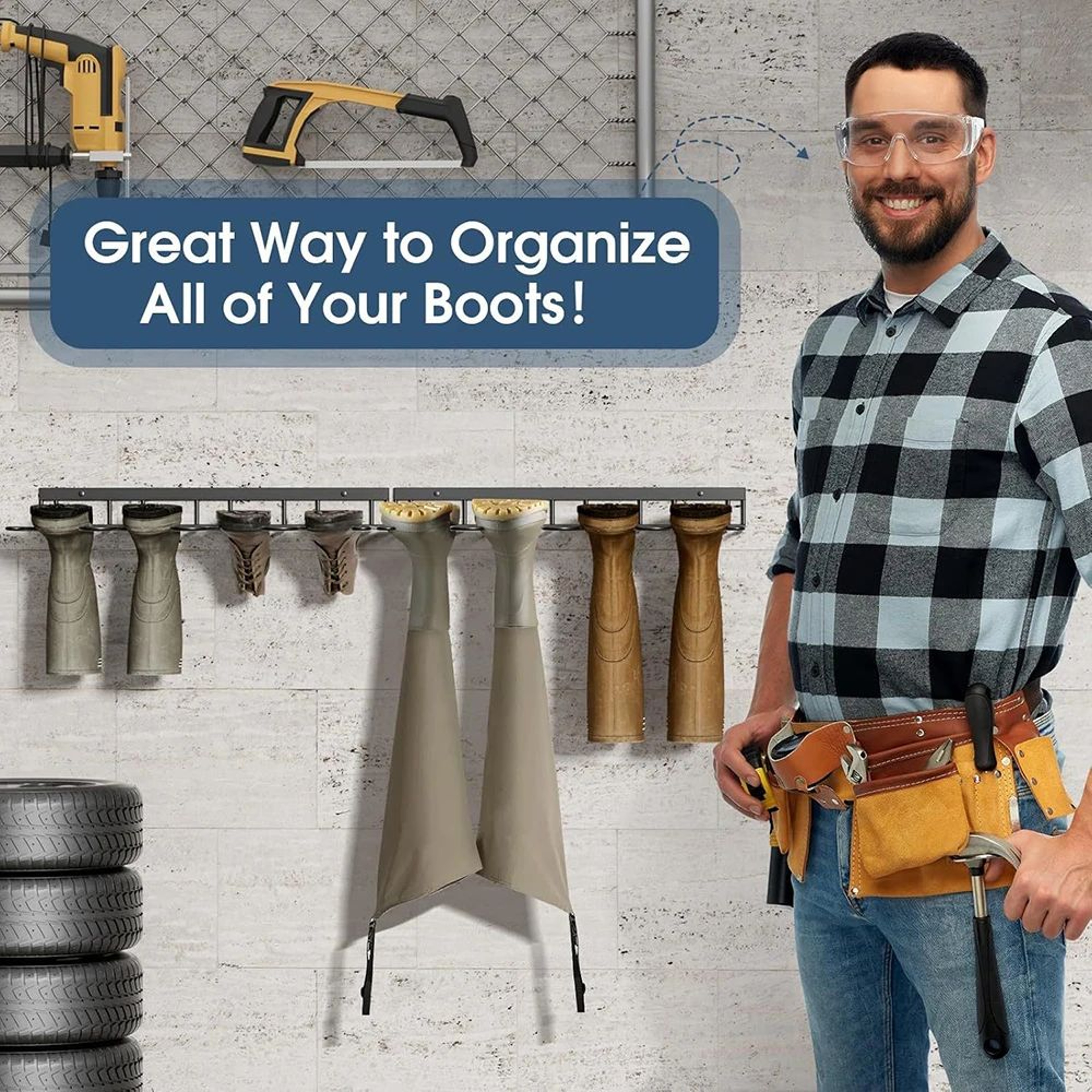 Wall Mounted Metal Boot Rack Organizer 4 Pair  Sturdy AntiRust Boot Hanger For Closet Entryway Gara 2