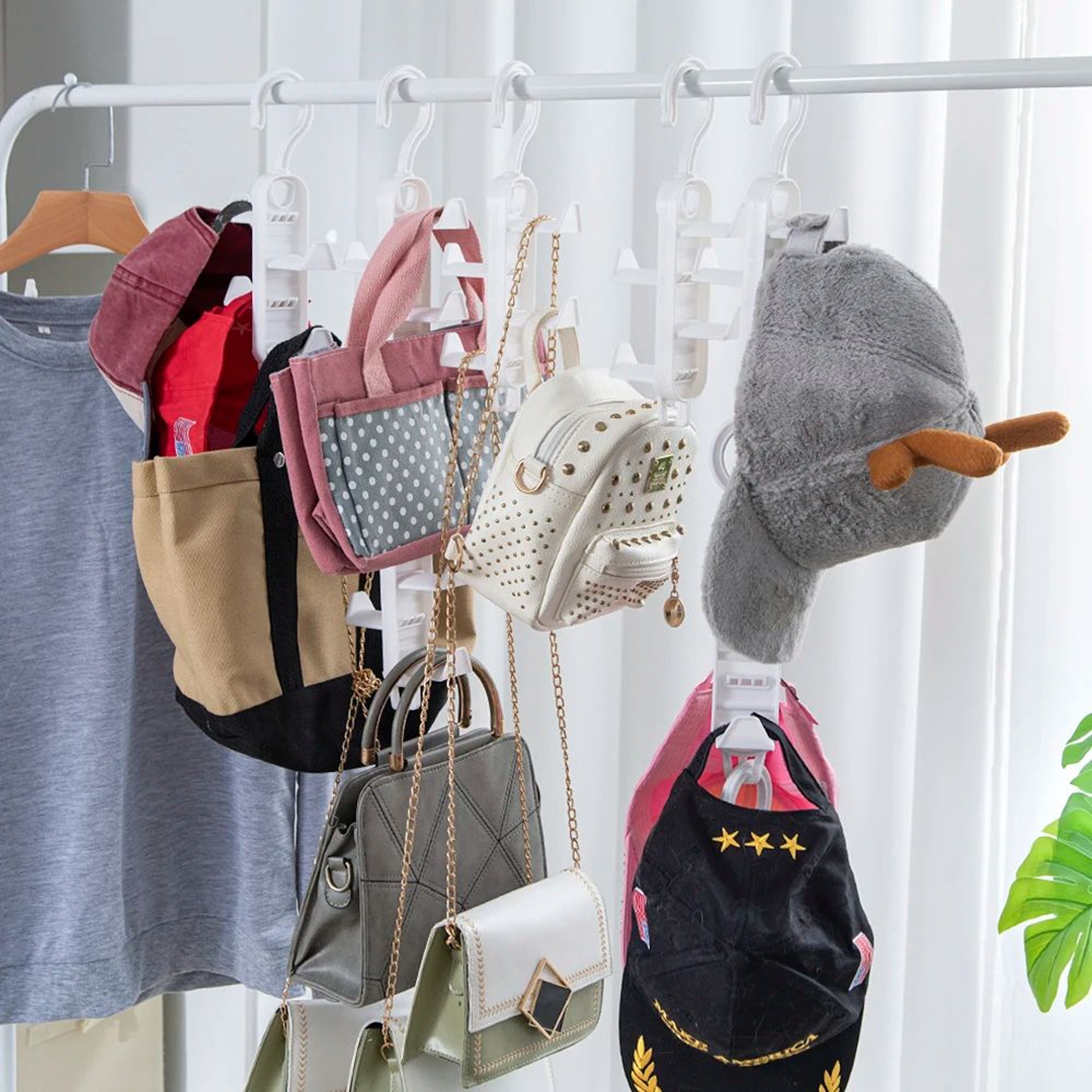 NoDrill Wardrobe Door Hanger Rack  TraceFree Multifunction Clothes  Hat Organizer Hook For Bags Coa 5