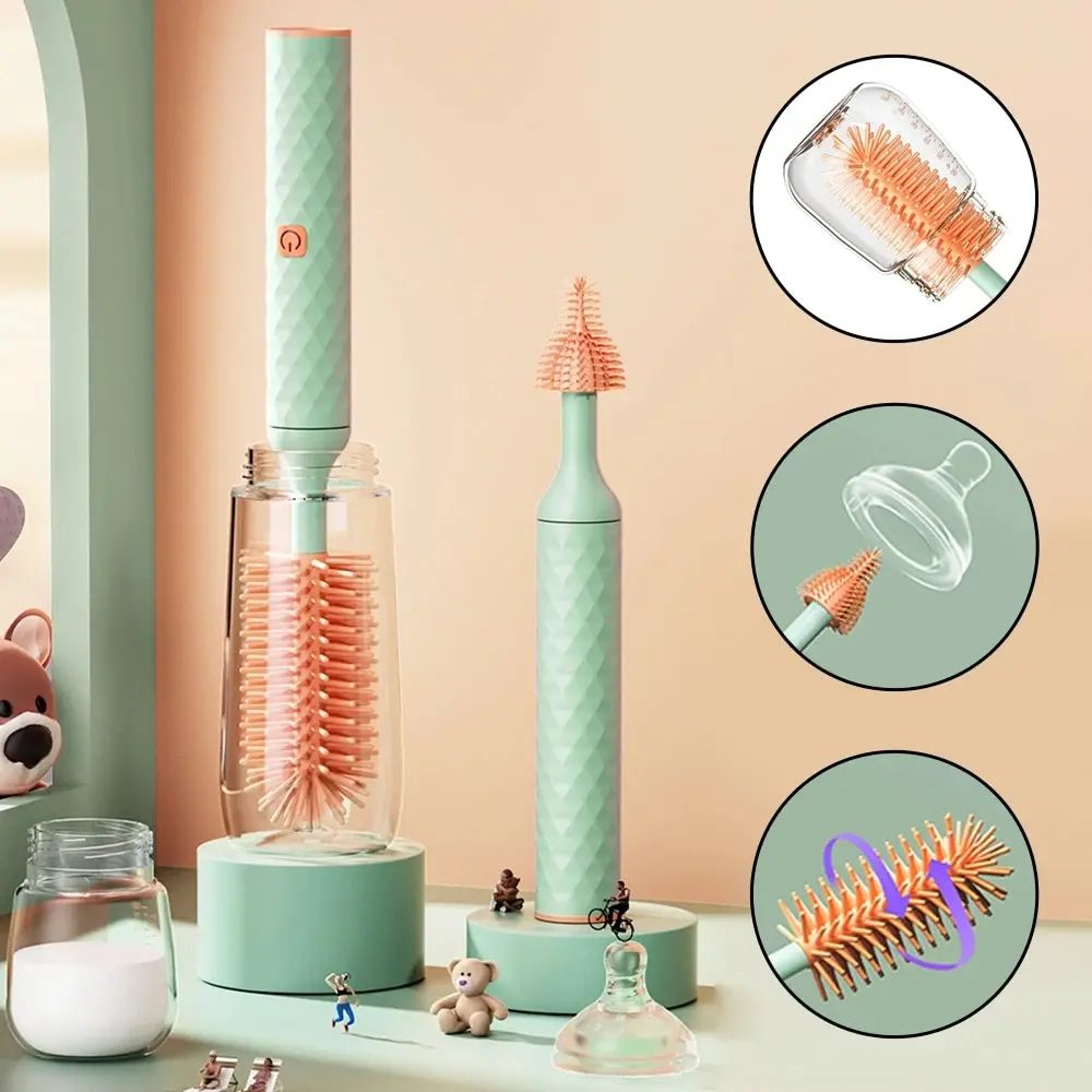 Waterproof Electric Bottle Brush 360 Rotating Long Handle  Silicone Straw  Pacifier Cleaner USB Pow 0