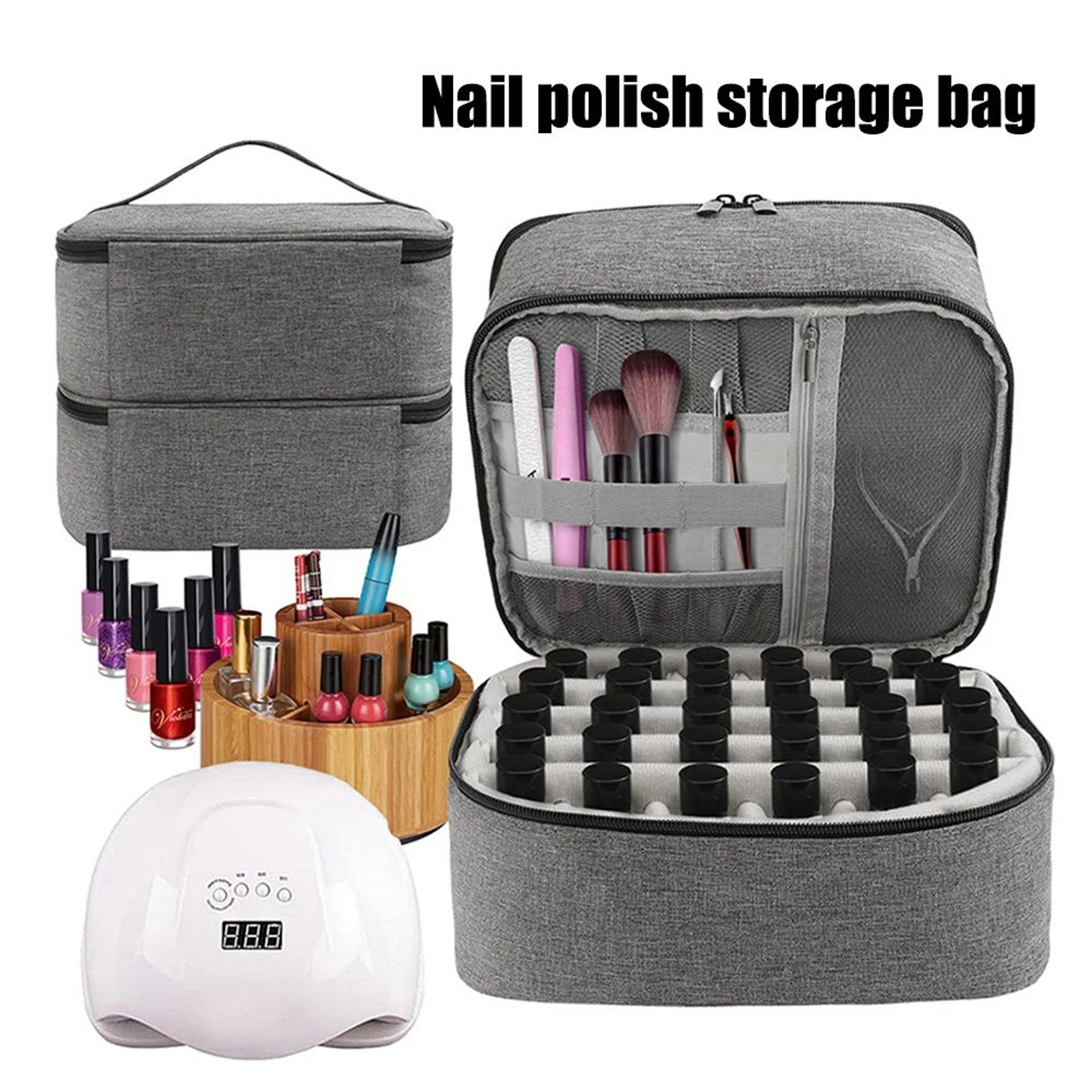 DoubleLayer Nail Polish Storage Bag 30 Compartments  Portable Nail Care Organizer Case For Essentia 1