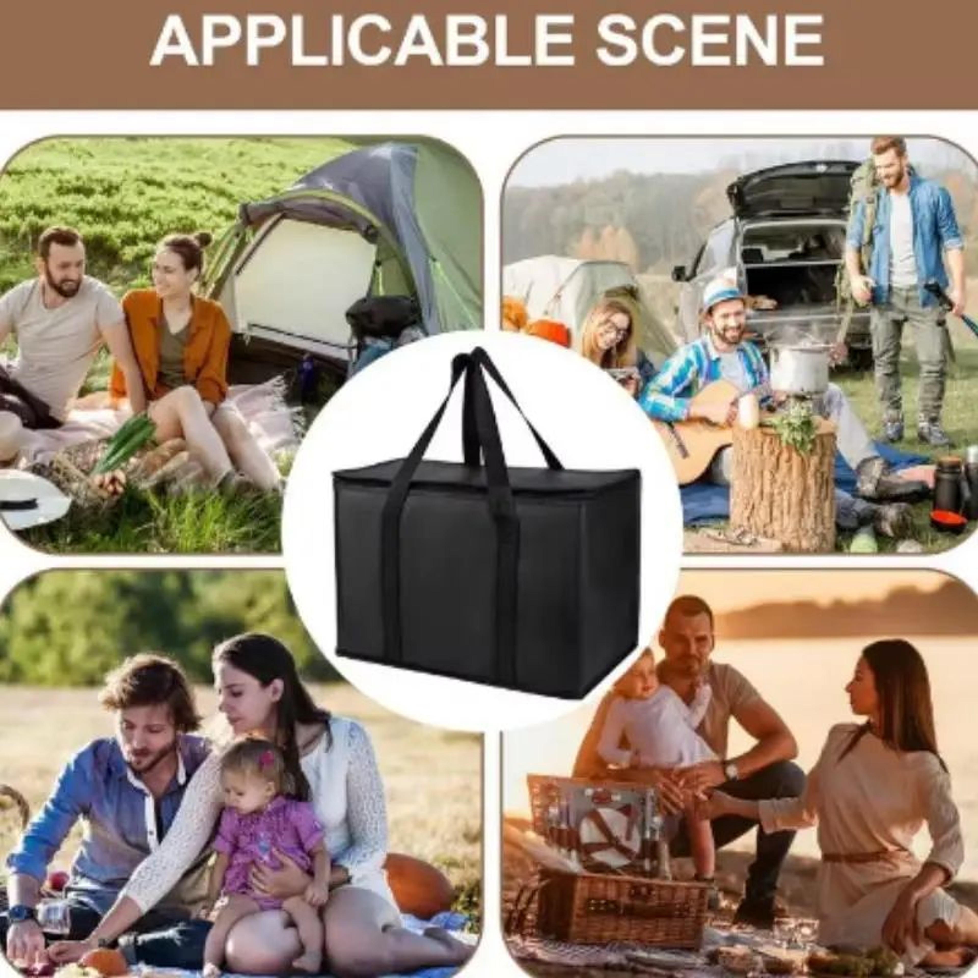 Large Capacity Insulated Lunch Bag 4060L  Foldable Zipper Thermal Cooler Tote For Picnic Camping  F 4