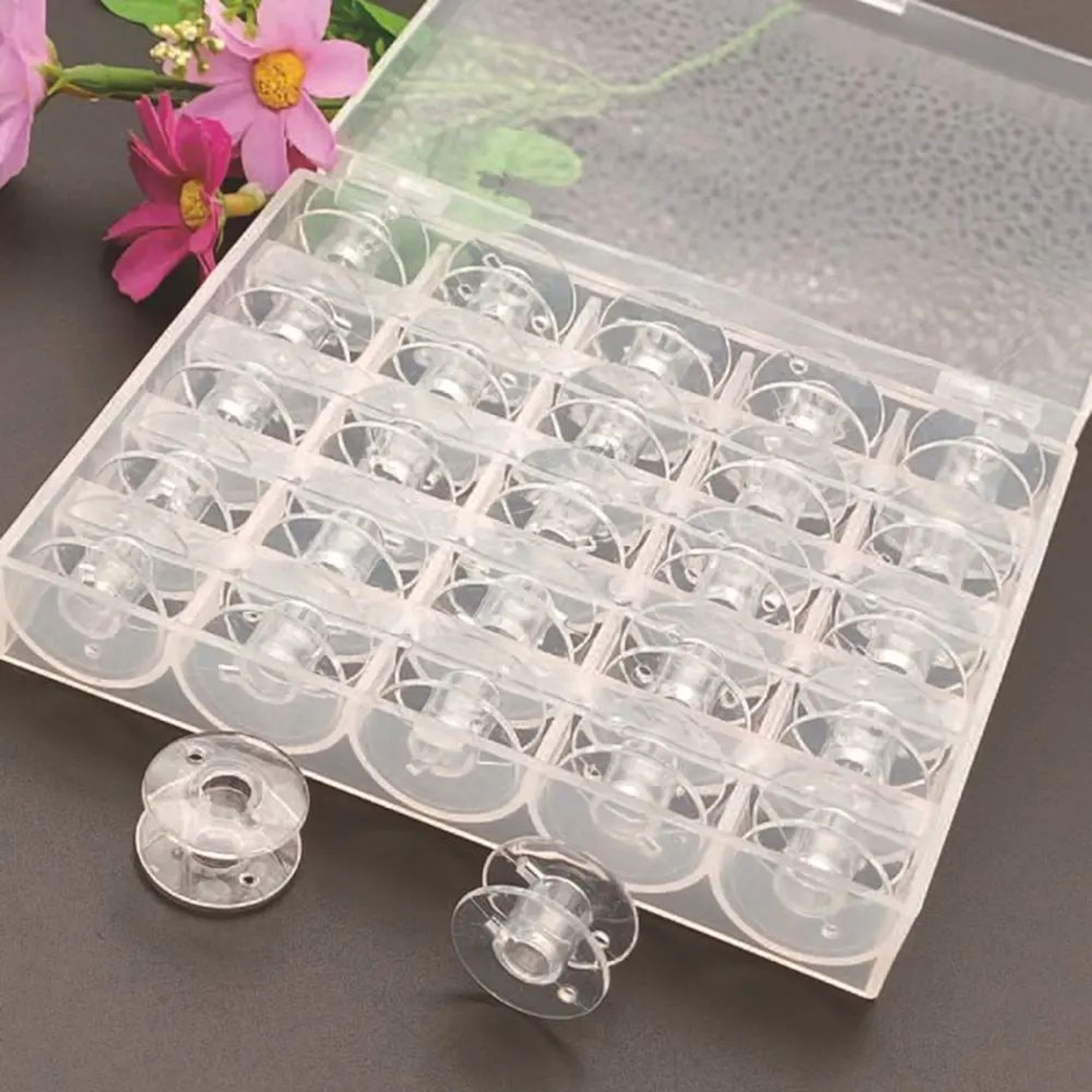 Clear Plastic Sewing Machine Bobbins With Storage Box  Bottom Thread Spool Set For Brother Janome H 1