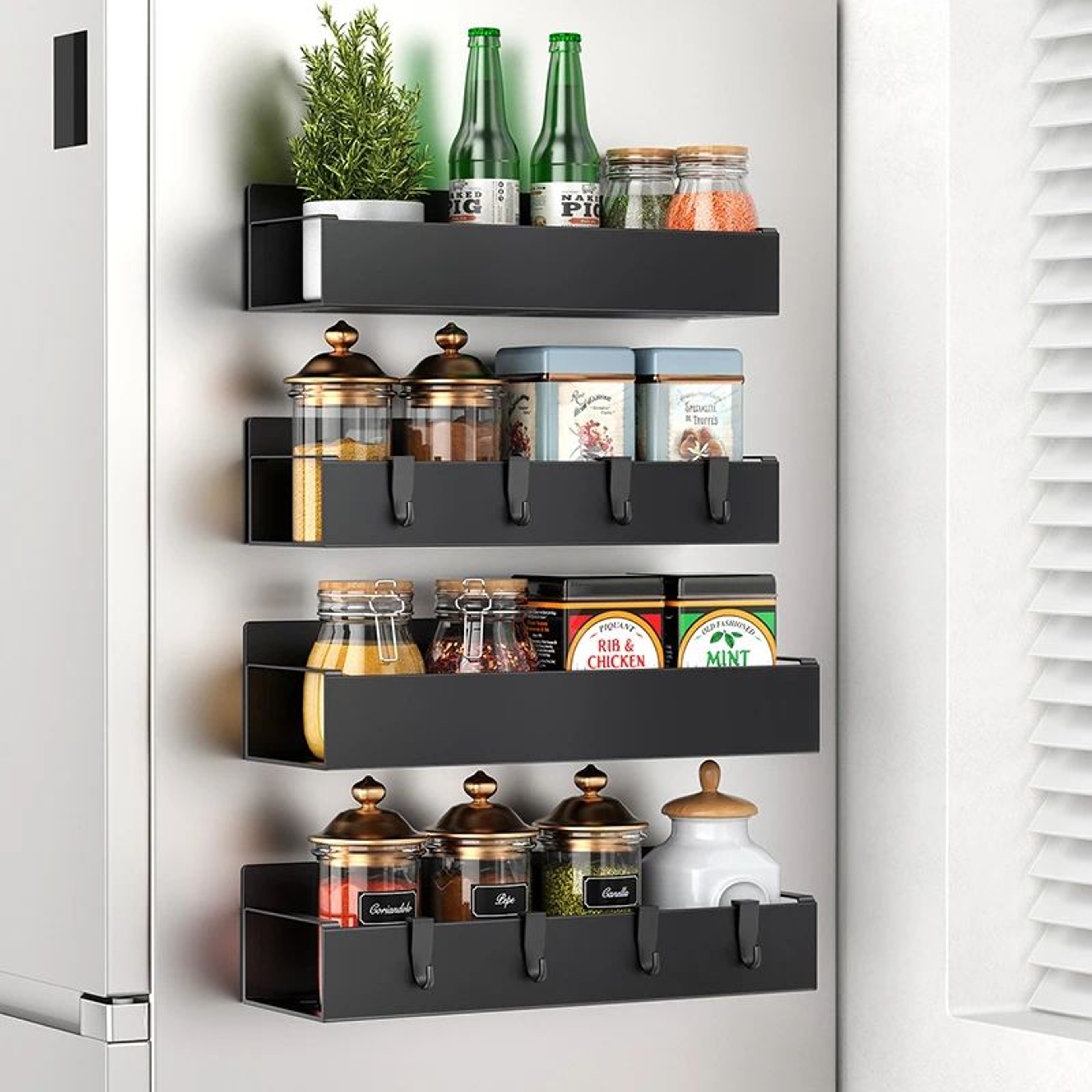 Magnetic Refrigerator Spice Rack Organizer  NoDrill Side Mount Adjustable Kitchen Storage Shelf Wit 0