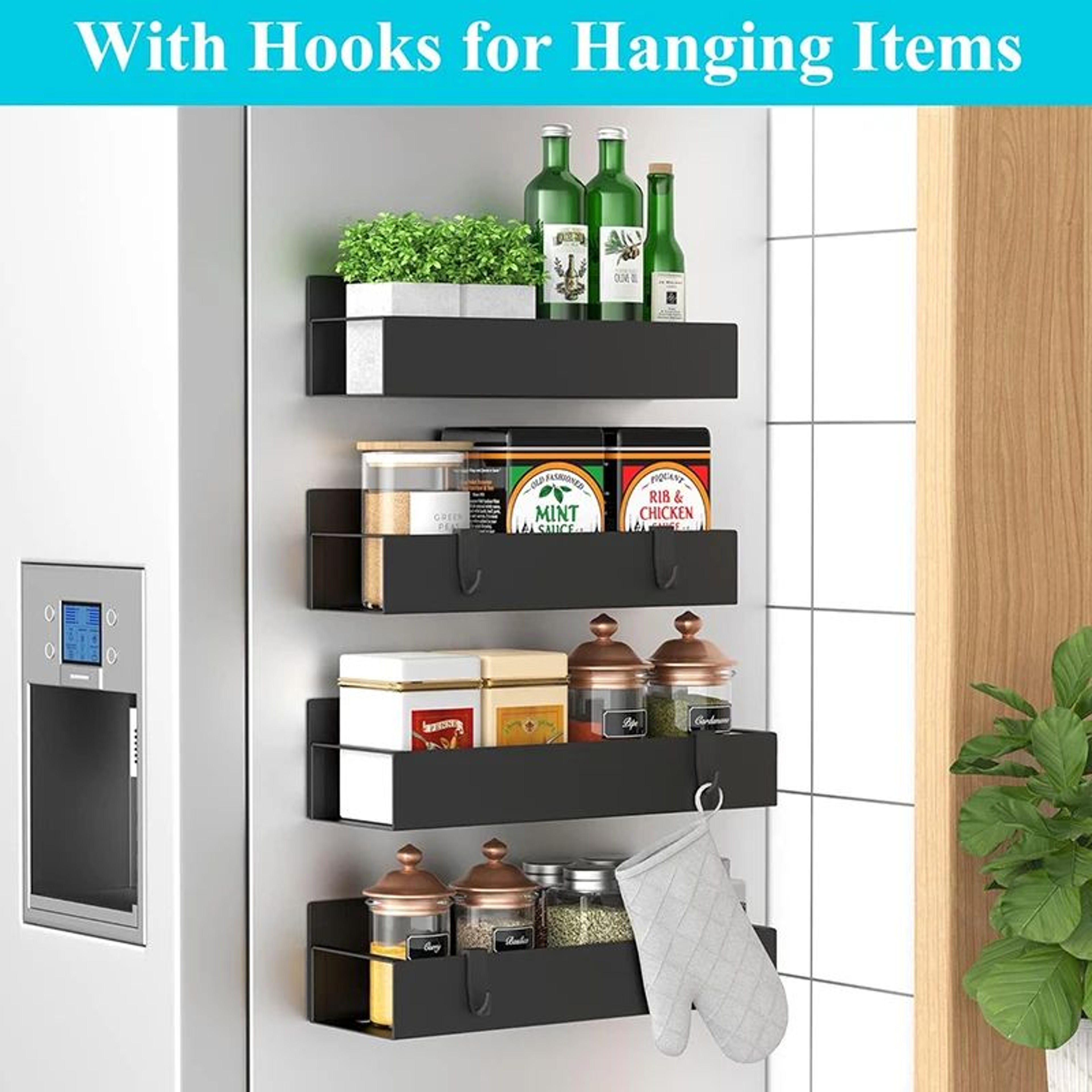 Magnetic Refrigerator Spice Rack Organizer  NoDrill Side Mount Adjustable Kitchen Storage Shelf Wit 1