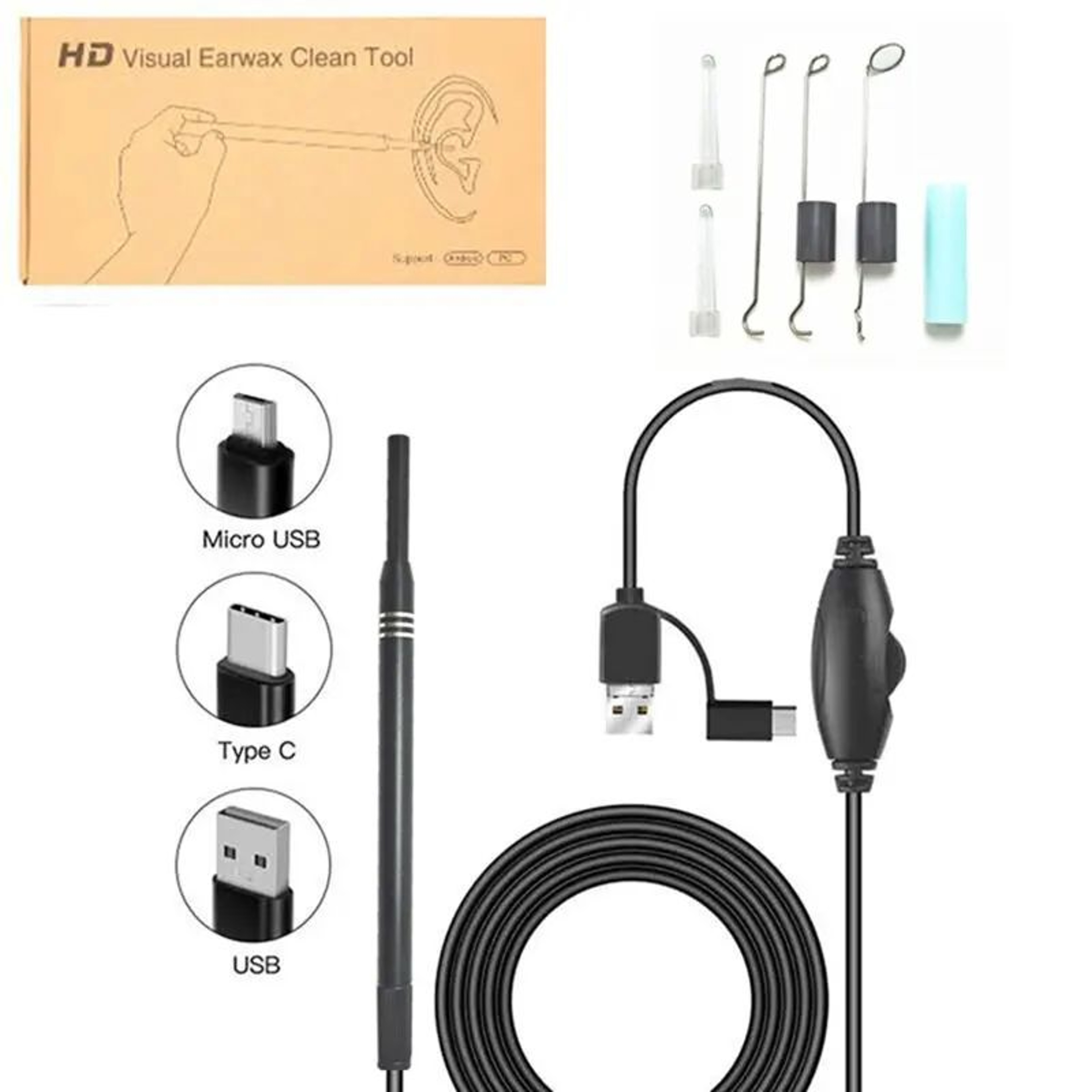HD Visual Earwax Removal Tool With USB Mini Camera Endoscope Ear Spoon Cleaner LED Light Safe Ear C 2