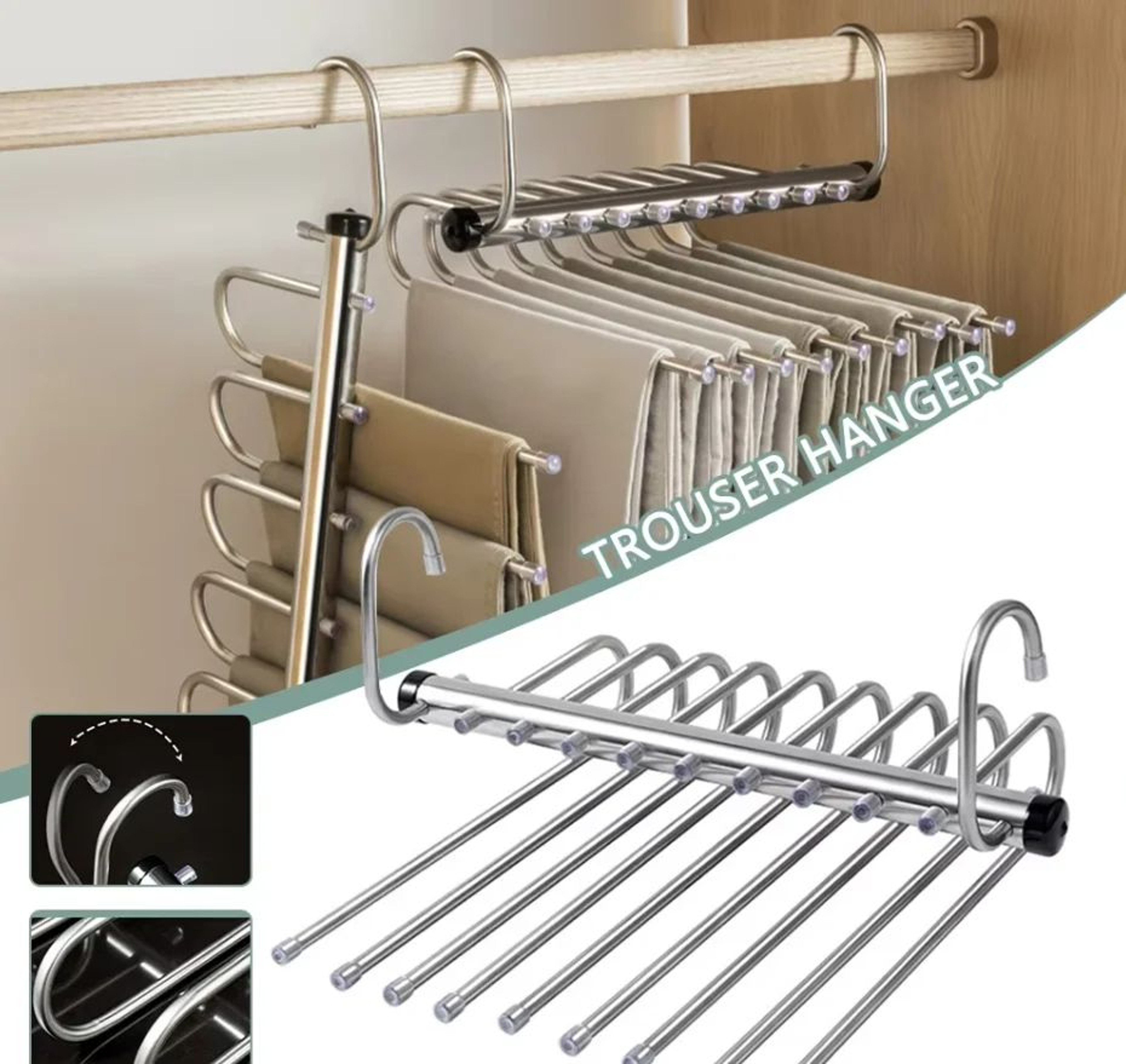 Foldable Stainless Steel Pants Hanger SpaceSaving Trouser Rack With AntiSlip Clips For Closet Wardr 5