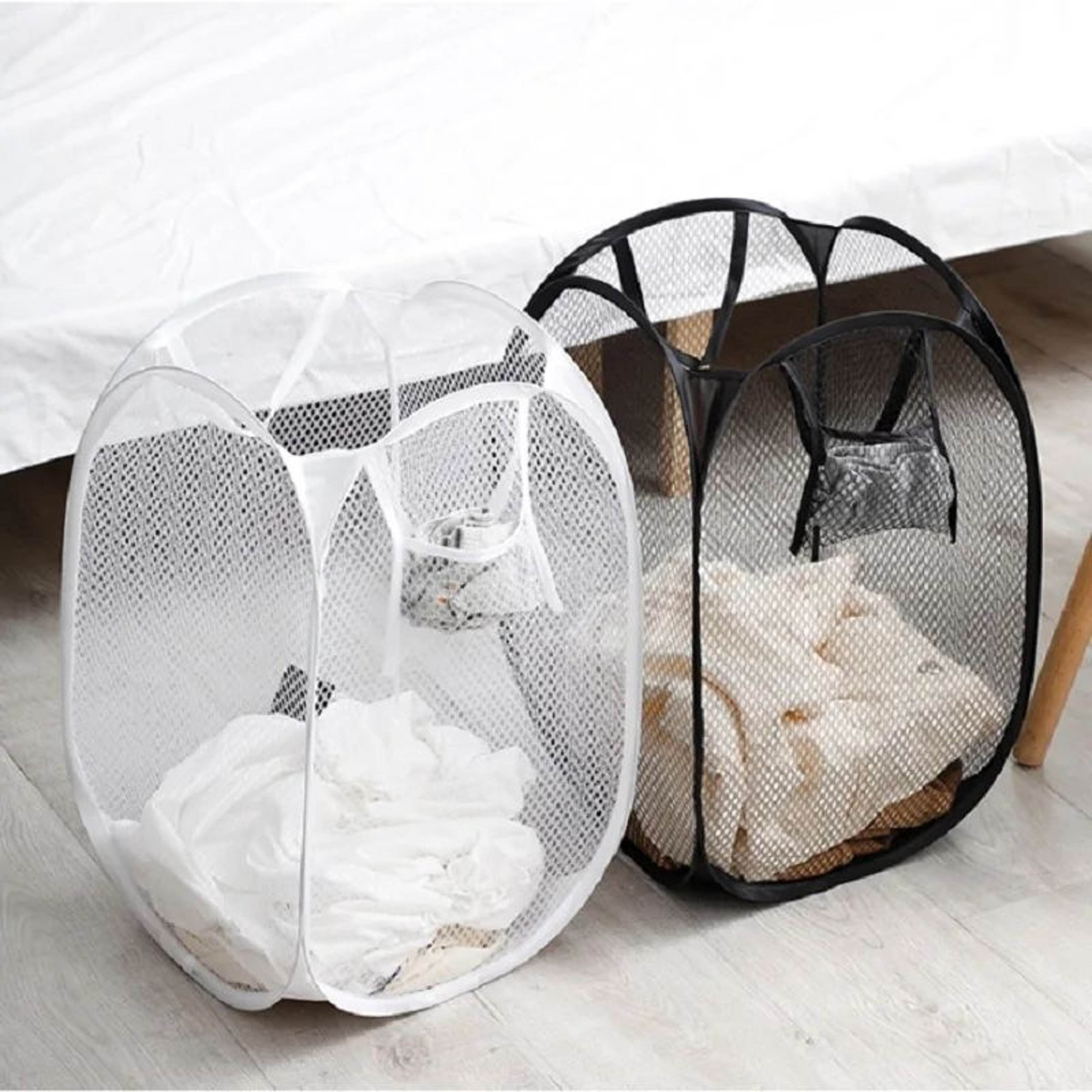 Foldable Mesh Laundry Basket With Handles Portable Breathable Dirty Clothes Hamper For Bedroom  Bat 2
